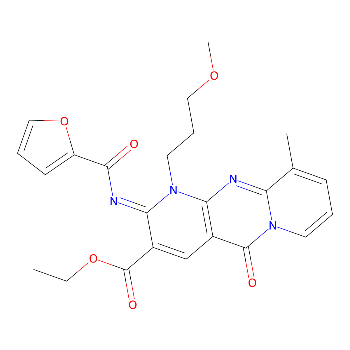 ethyl 2-(2-furoylimino)-1-(3-methoxypropyl)-10-methyl-5-oxo-1,5-dihydro-2H-dipyrido[1,2-a:2,3-d]pyrimidine-3-carboxylate molecular structure, CAS 844836-53-9