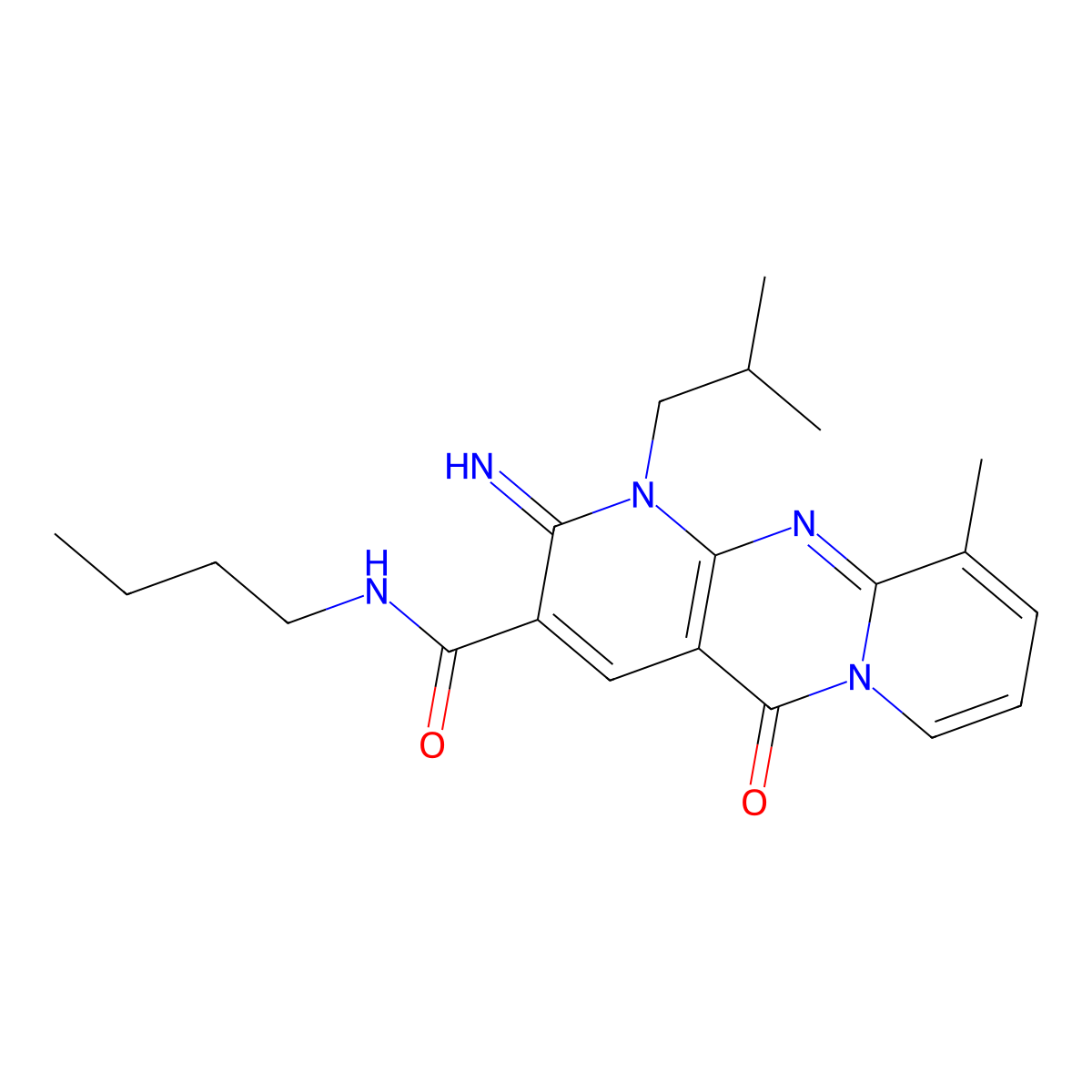 N-butyl-2-imino-10-methyl-1-(2-methylpropyl)-5-oxo-1,5-dihydro-2H-dipyrido[1,2-a:2',3'-d]pyrimidine-3-carboxamide molecular structure, CAS 844836-68-6