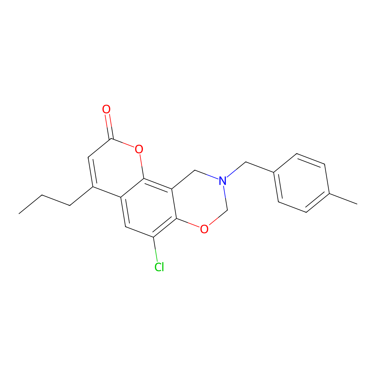 6-chloro-9-(4-methylbenzyl)-4-propyl-9,10-dihydro-2H,8H-chromeno[8,7-e][1,3]oxazin-2-one molecular structure, CAS 844836-78-8