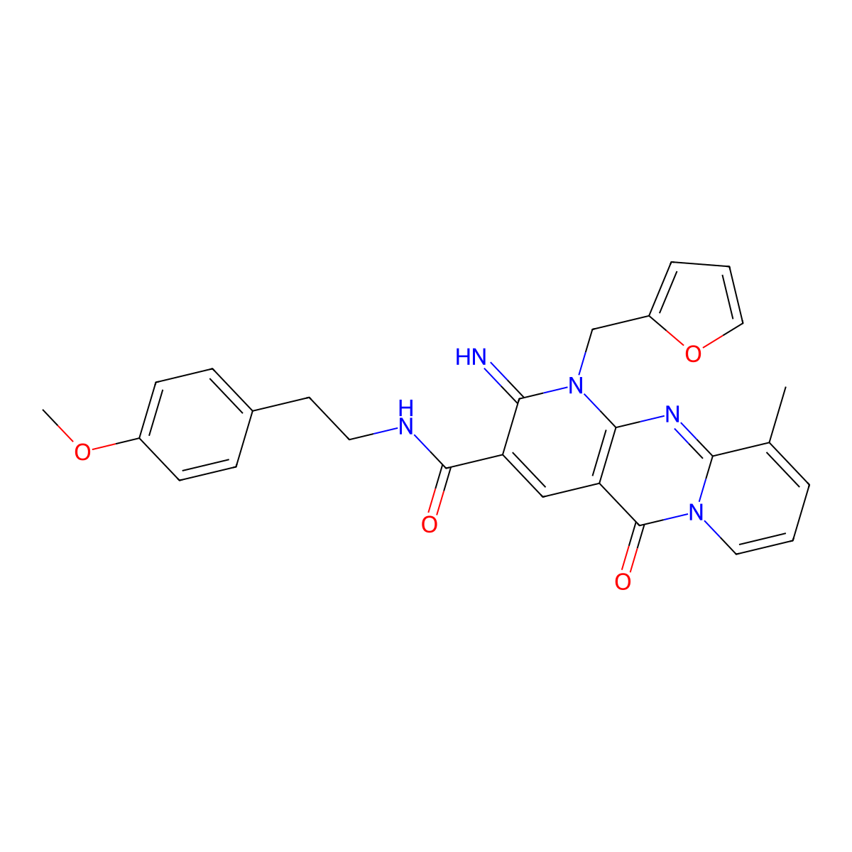 1-(2-furylmethyl)-2-imino-N~3~-(4-methoxyphenethyl)-10-methyl-5-oxo-1,5-dihydro-2H-dipyrido[1,2-a:2,3-d]pyrimidine-3-carboxamide molecular structure, CAS 844836-90-4