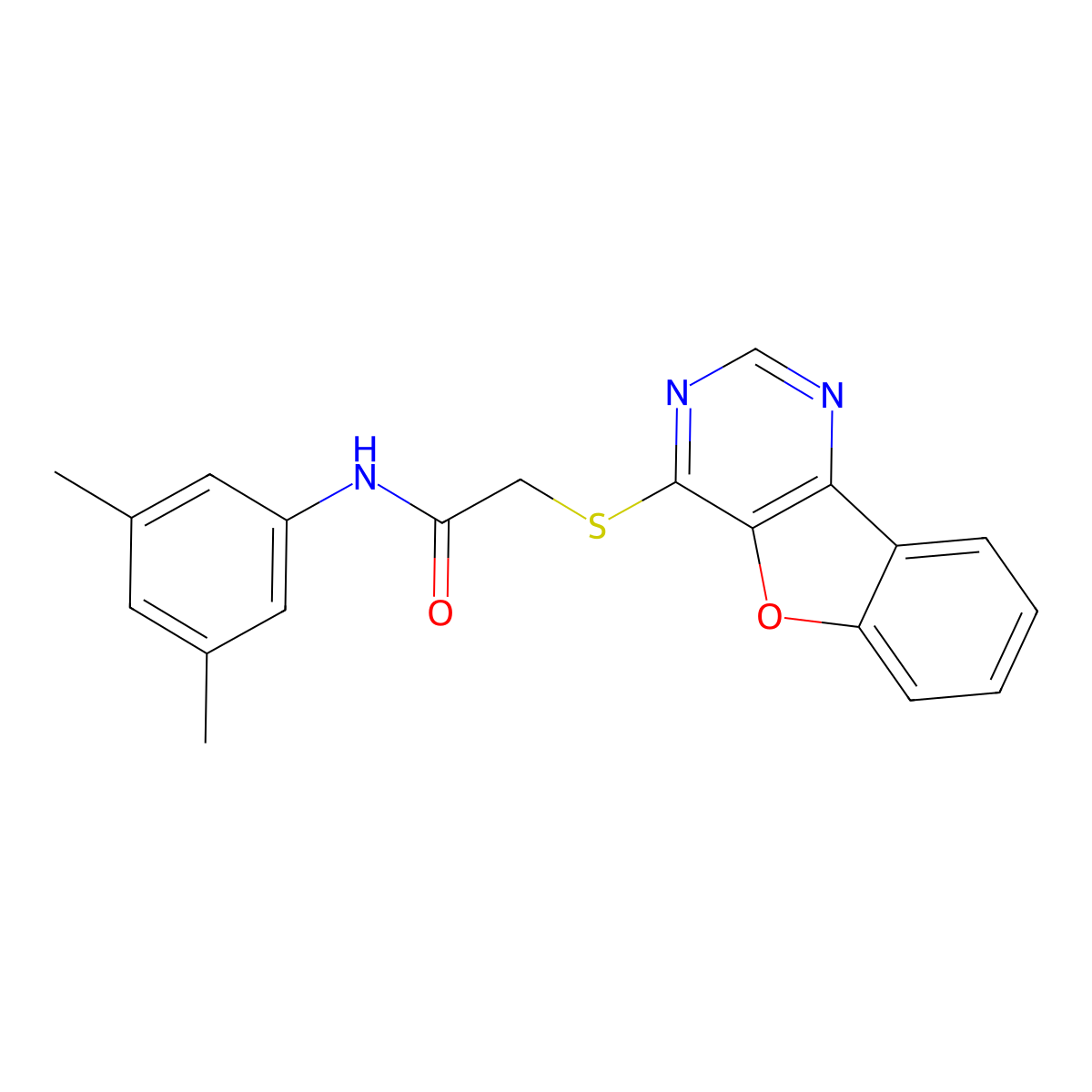 2-(benzofuro[3,2-d]pyrimidin-4-ylthio)-N-(3,5-dimethylphenyl)acetamide molecular structure, CAS 844836-91-5