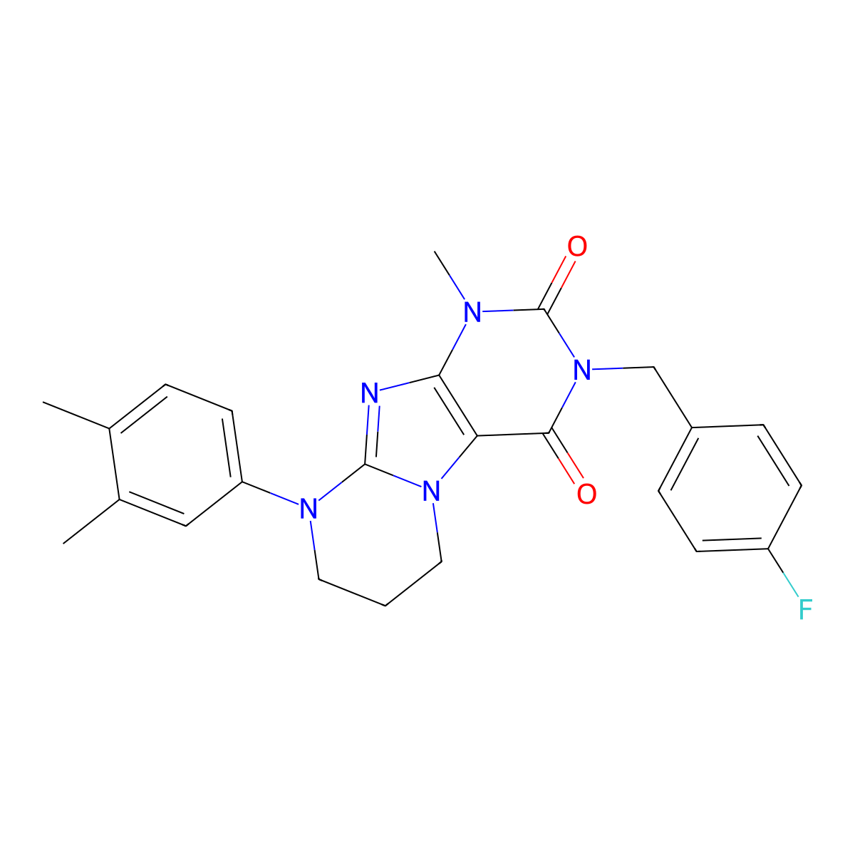 9-(3,4-dimethylphenyl)-3-(4-fluorobenzyl)-1-methyl-6,7,8,9-tetrahydropyrimido[2,1-f]purine-2,4(1H,3H)-dione molecular structure, CAS 844836-92-6