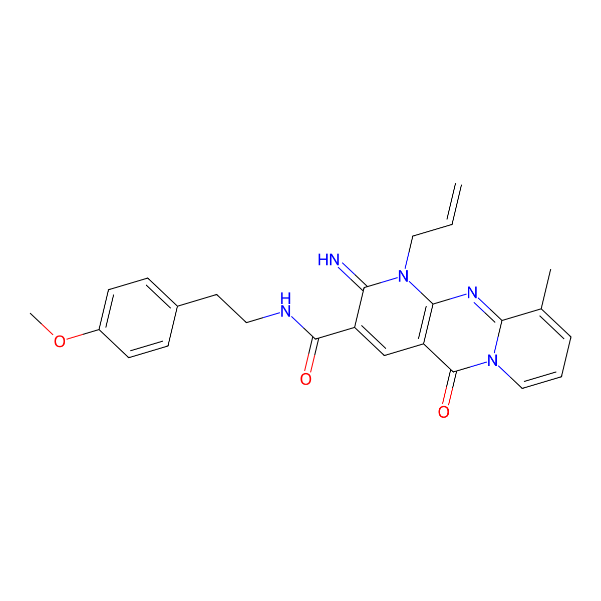 6-imino-N-[2-(4-methoxyphenyl)ethyl]-11-methyl-2-oxo-7-(prop-2-en-1-yl)-1,7,9-triazatricyclo[8.4.0.0^{3,8}]tetradeca-3(8),4,9,11,13-pentaene-5-carboxamide molecular structure, CAS 844837-04-3