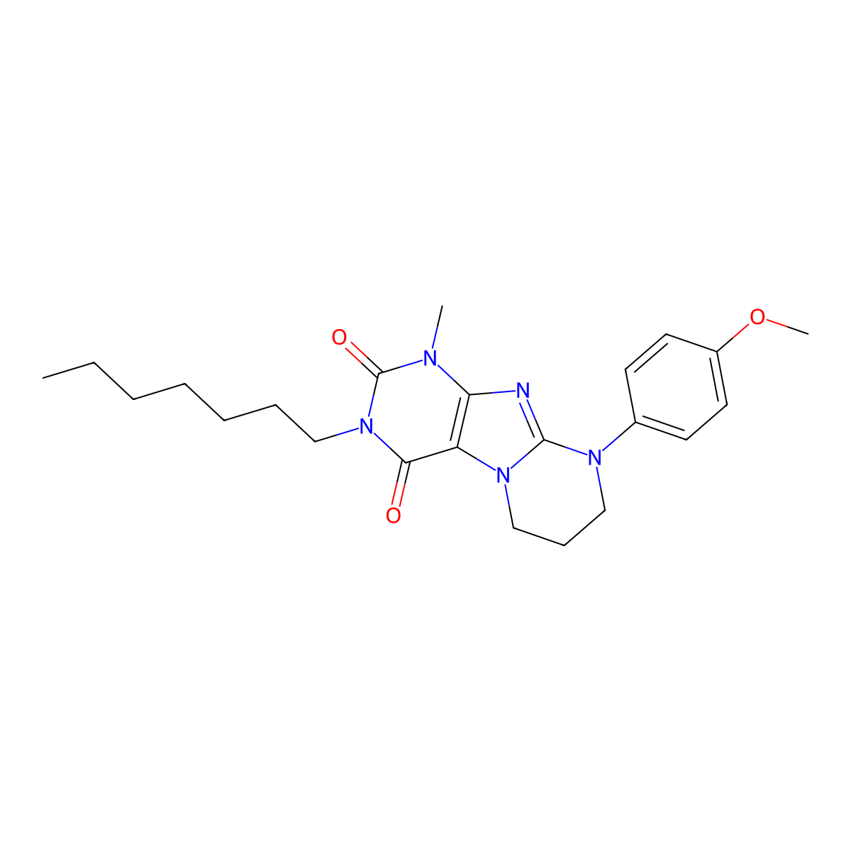 3-heptyl-9-(4-methoxyphenyl)-1-methyl-7,8-dihydro-6H-purino[7,8-a]pyrimidine-2,4-dione molecular structure, CAS 844837-20-3