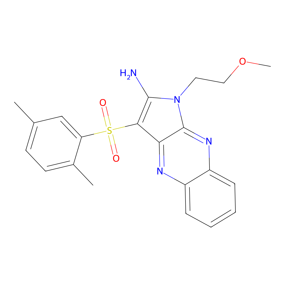 3-((2,5-dimethylphenyl)sulfonyl)-1-(2-methoxyethyl)-1H-pyrrolo[2,3-b]quinoxalin-2-amine molecular structure, CAS 844837-46-3