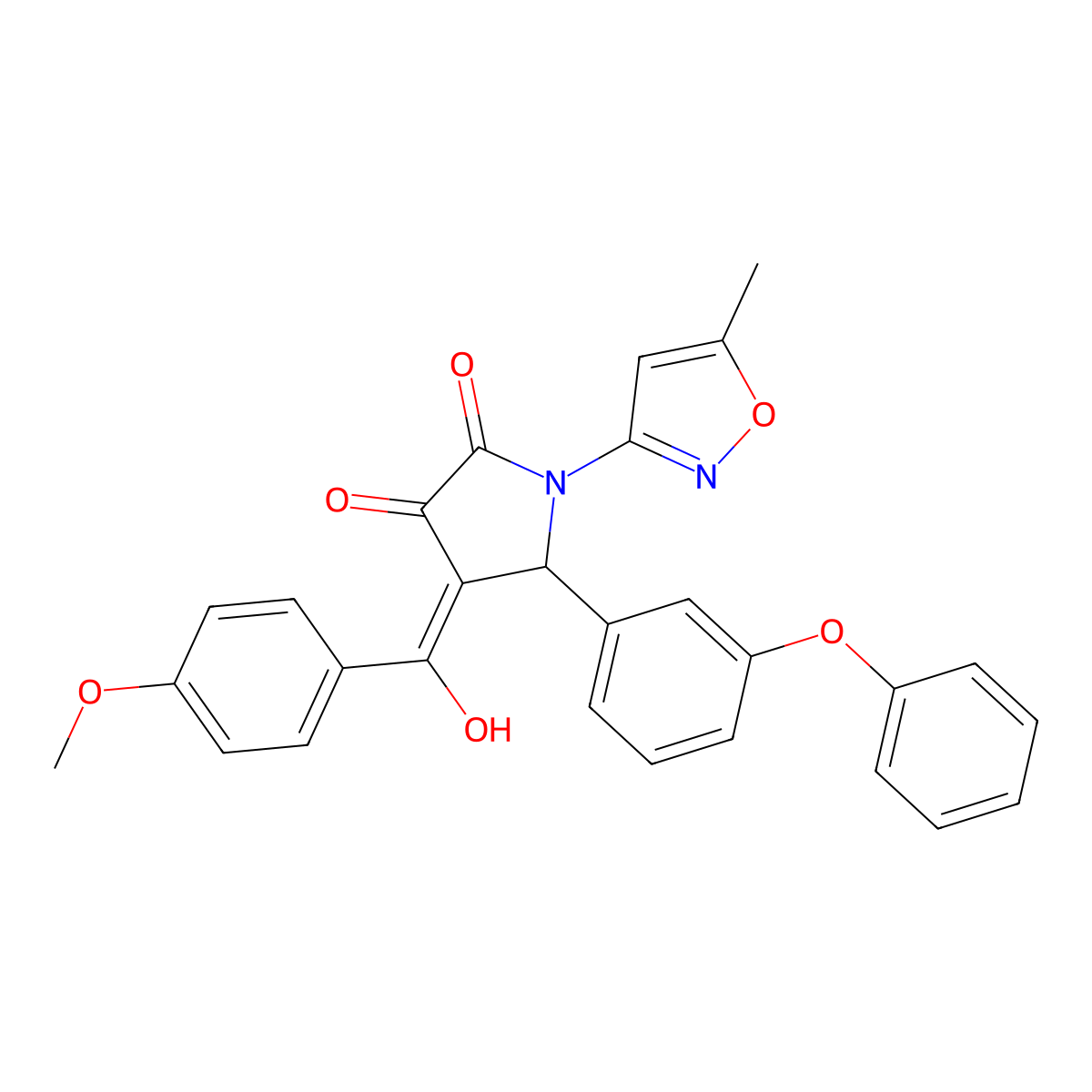 3-hydroxy-4-(4-methoxybenzoyl)-1-(5-methyl-1,2-oxazol-3-yl)-5-(3-phenoxyphenyl)-2,5-dihydro-1H-pyrrol-2-one molecular structure, CAS 844837-47-4