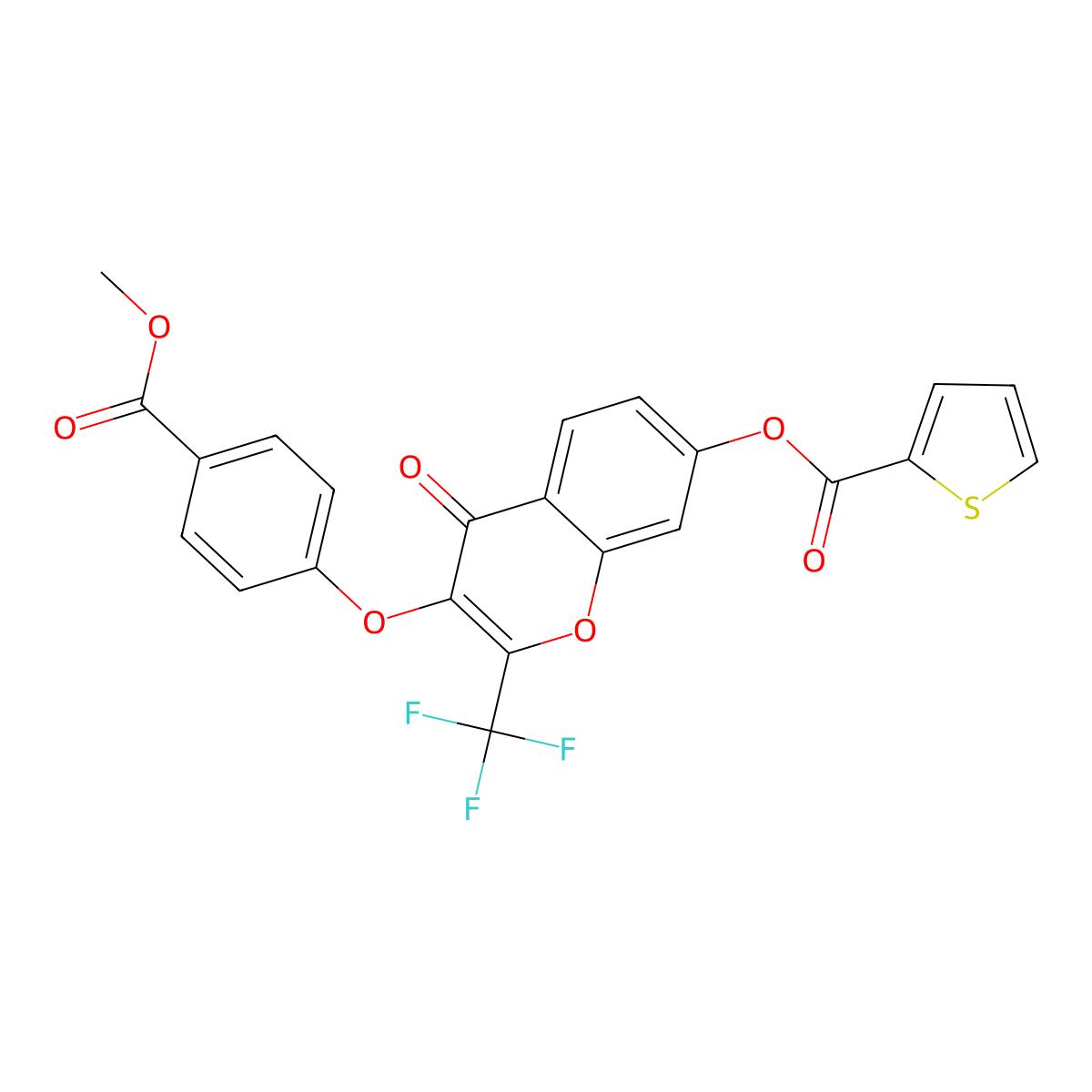 3-(4-(methoxycarbonyl)phenoxy)-4-oxo-2-(trifluoromethyl)-4H-chromen-7-yl thiophene-2-carboxylate molecular structure, CAS 844850-28-8