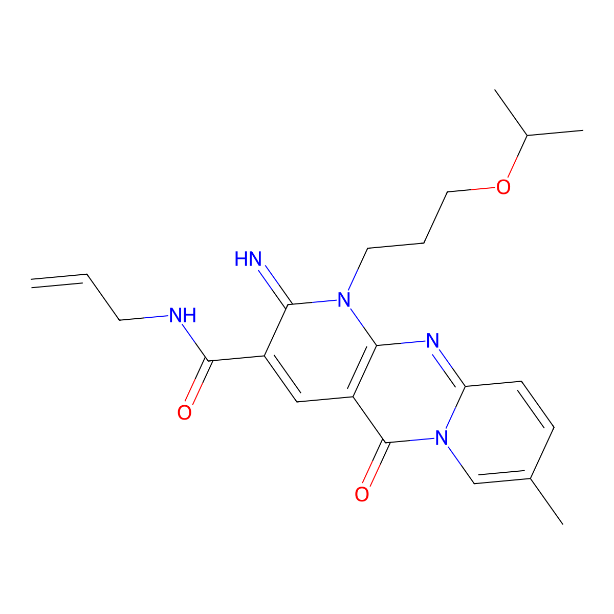 6-imino-13-methyl-2-oxo-N-(prop-2-en-1-yl)-7-[3-(propan-2-yloxy)propyl]-1,7,9-triazatricyclo[8.4.0.0^{3,8}]tetradeca-3(8),4,9,11,13-pentaene-5-carboxamide molecular structure, CAS 844852-10-4