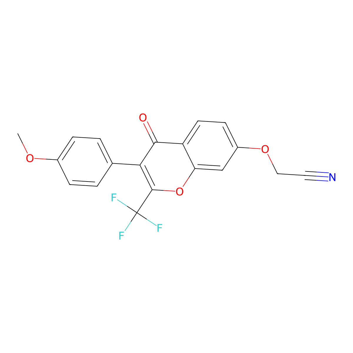 2-((3-(4-methoxyphenyl)-4-oxo-2-(trifluoromethyl)-4H-chromen-7-yl)oxy)acetonitrile molecular structure, CAS 844852-54-6