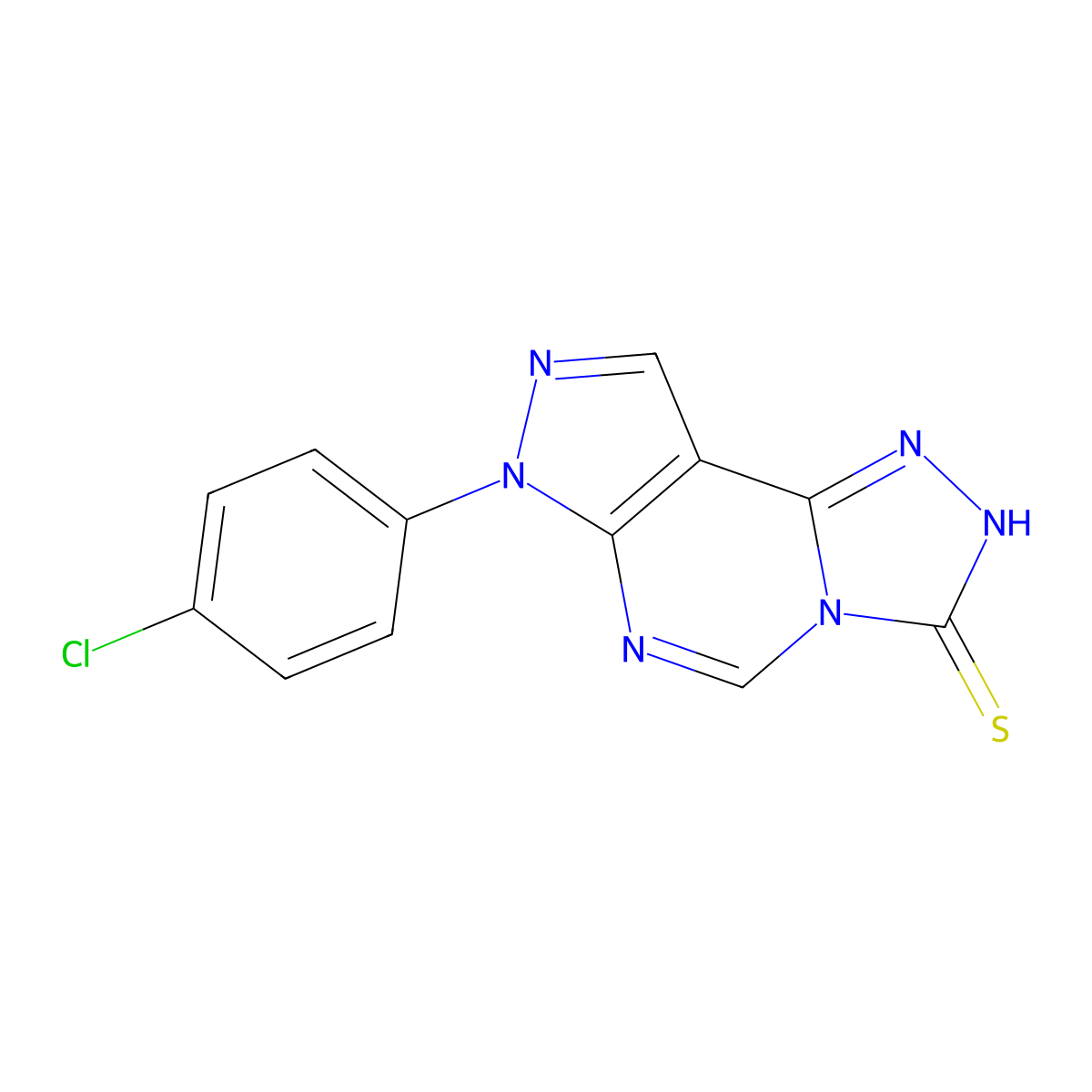 7-(4-chlorophenyl)-7H-pyrazolo[4,3-e][1,2,4]triazolo[4,3-c]pyrimidine-3-thiol molecular structure, CAS 844853-96-9