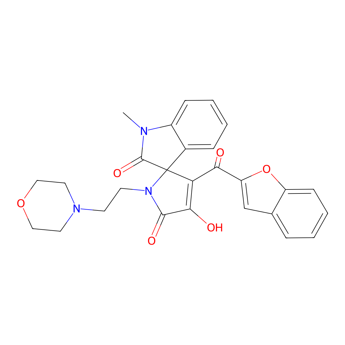 3'-(1-benzofuran-2-ylcarbonyl)-4'-hydroxy-1-methyl-1'-(2-morpholin-4-ylethyl)spiro[indole-3,2'-pyrrole]-2,5'(1{H},1'{H})-dione molecular structure, CAS 844854-32-6