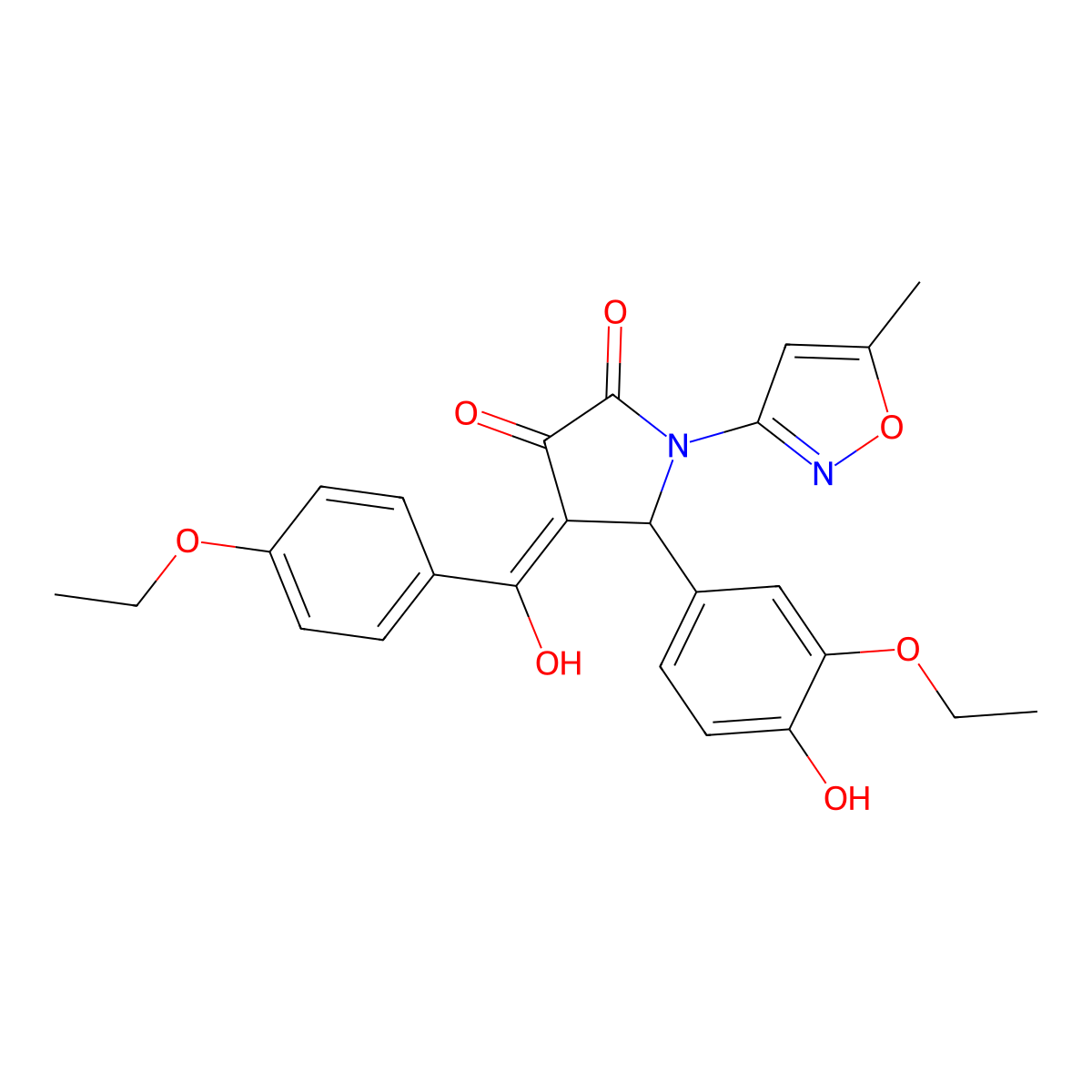 5-(3-ethoxy-4-hydroxyphenyl)-4-(4-ethoxybenzoyl)-3-hydroxy-1-(5-methyl-1,2-oxazol-3-yl)-2,5-dihydro-1H-pyrrol-2-one molecular structure, CAS 844854-81-5