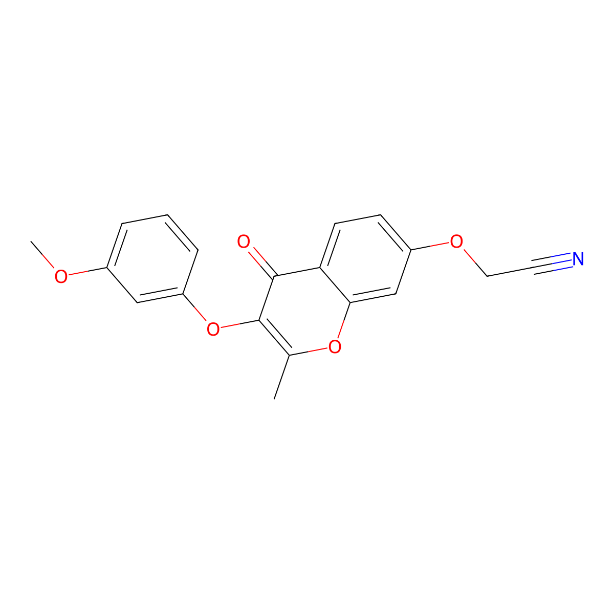 2-((3-(3-methoxyphenoxy)-2-methyl-4-oxo-4H-chromen-7-yl)oxy)acetonitrile molecular structure, CAS 844855-17-0