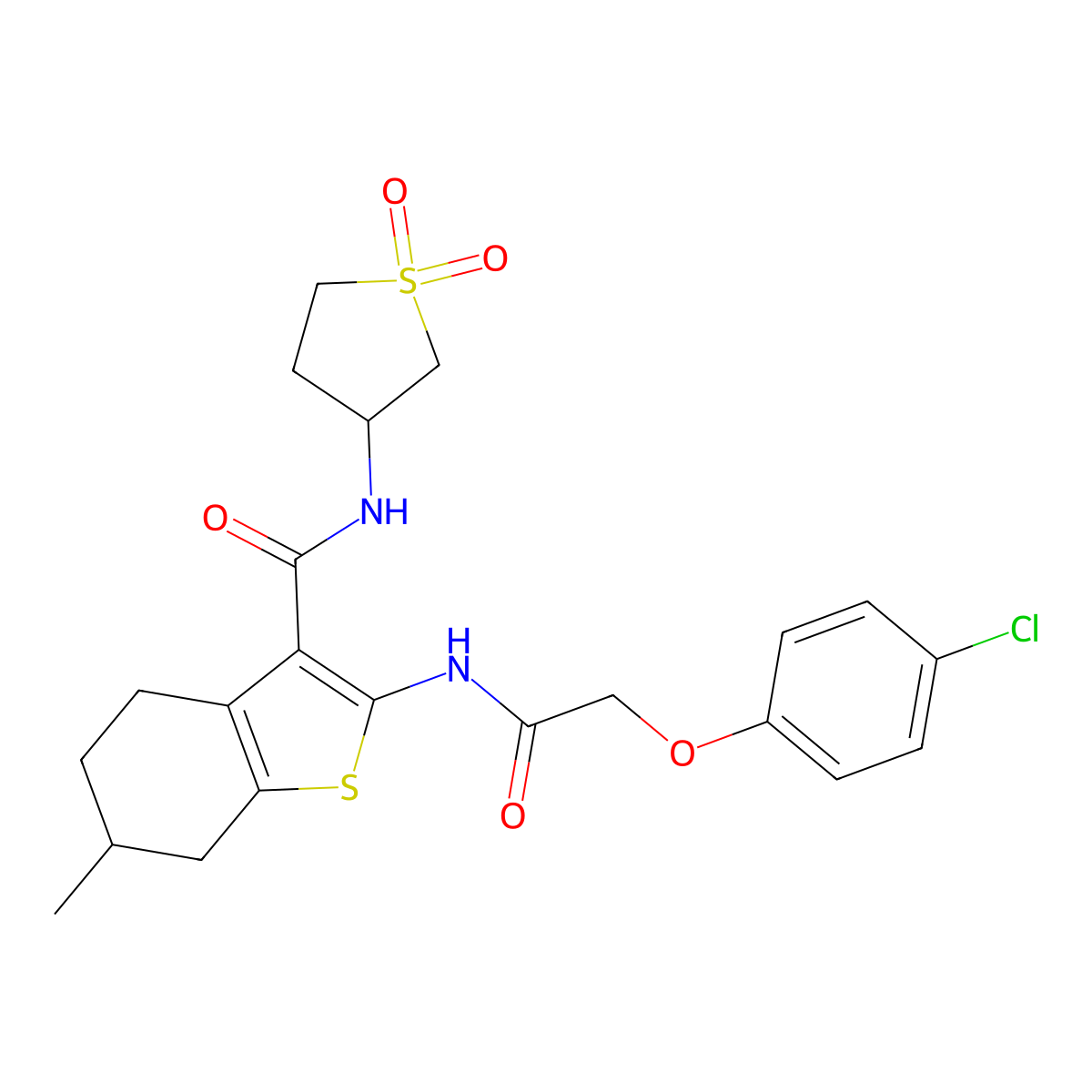 2-{[(4-chlorophenoxy)acetyl]amino}-N-(1,1-dioxidotetrahydrothiophen-3-yl)-6-methyl-4,5,6,7-tetrahydro-1-benzothiophene-3-carboxamide molecular structure, CAS 844855-33-0