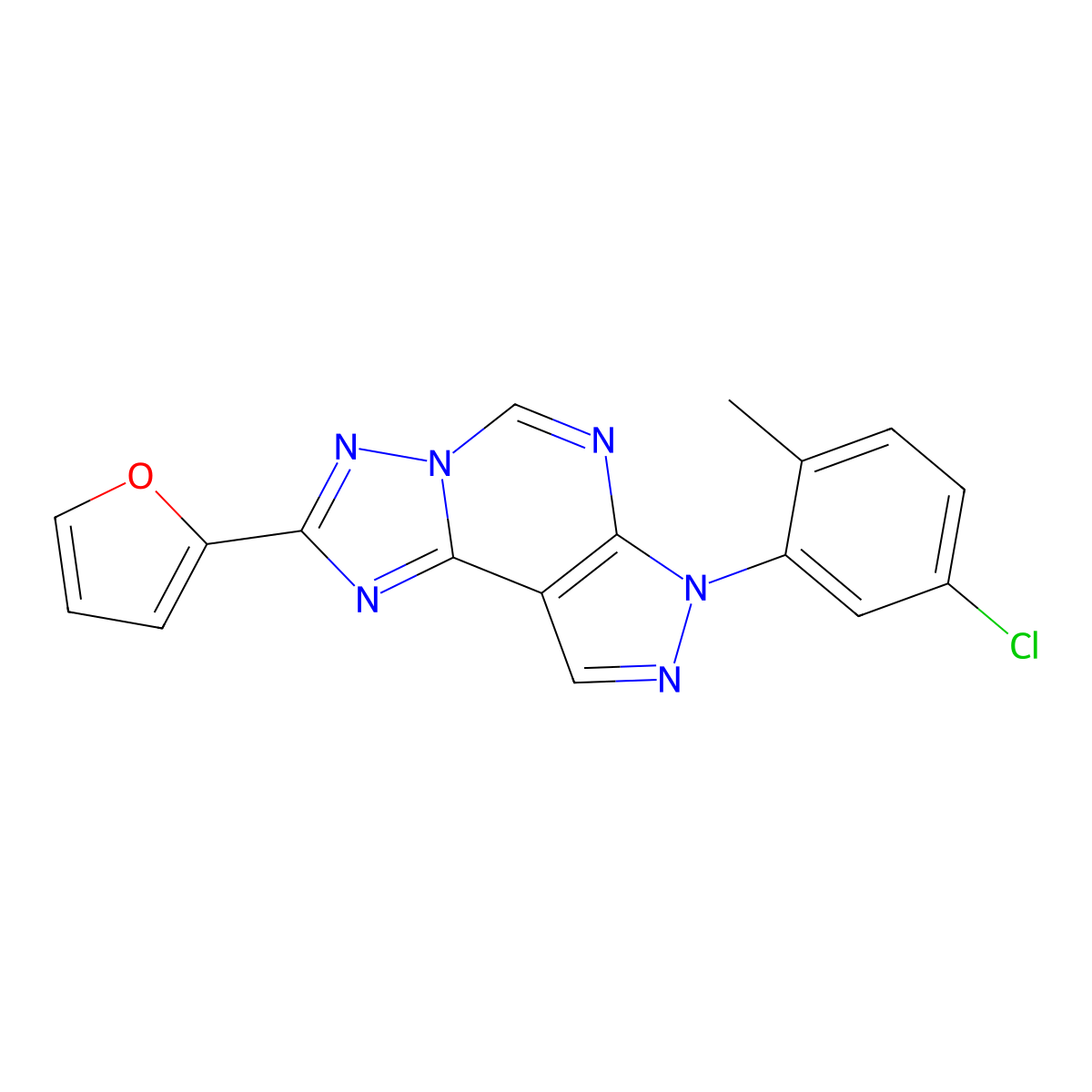 2-[3-(5-Chloro-2-methylphenyl)-6-hydropyrazolo[5,4-d]1,2,4-triazolo[1,5-e]pyri midin-8-yl]furan molecular structure, CAS 844855-80-7