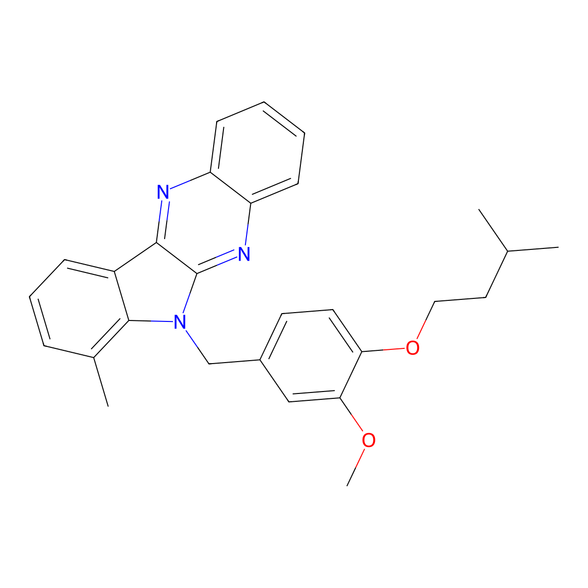 6-[3-methoxy-4-(3-methylbutoxy)benzyl]-7-methyl-6H-indolo[2,3-b]quinoxaline molecular structure, CAS 844858-29-3
