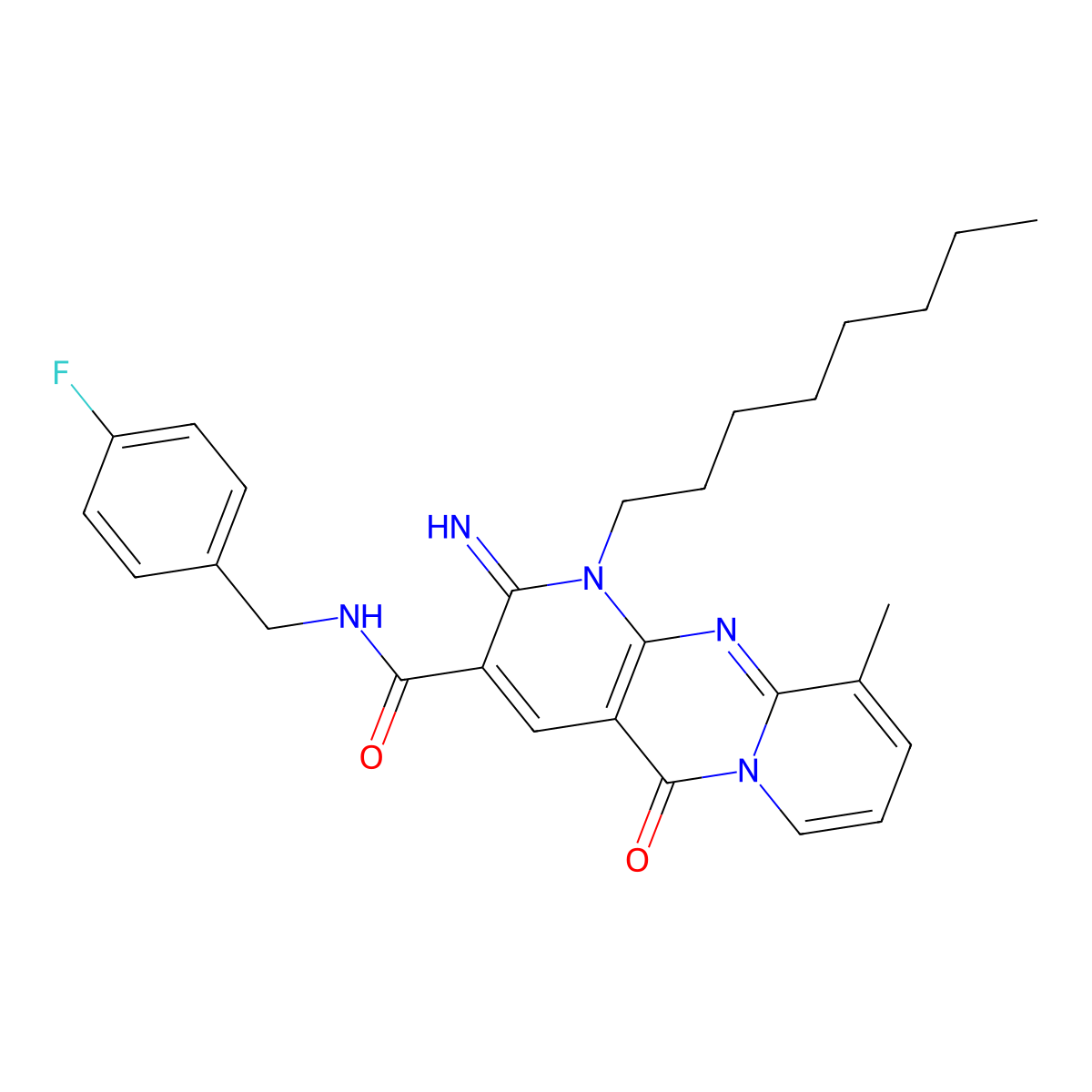 N~3~-(4-fluorobenzyl)-2-imino-10-methyl-1-octyl-5-oxo-1,5-dihydro-2H-dipyrido[1,2-a:2,3-d]pyrimidine-3-carboxamide molecular structure, CAS 844858-44-2