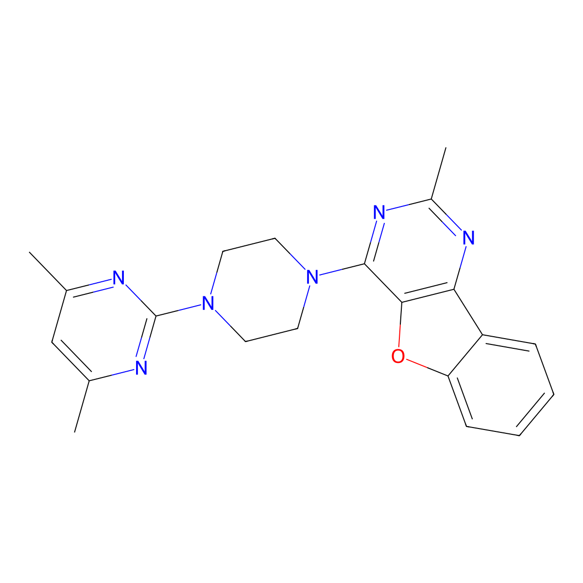 4-(4-(4,6-Dimethylpyrimidin-2-yl)piperazin-1-yl)-2-methylbenzofuro[3,2-d]pyrimidine molecular structure, CAS 844859-57-0