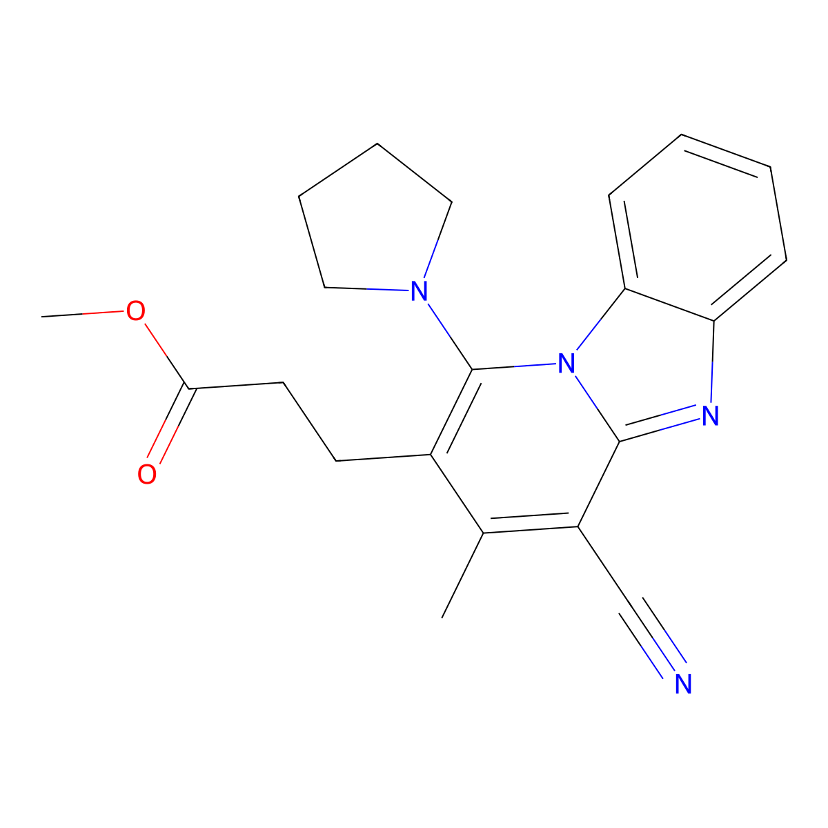 Methyl 3-(4-cyano-3-methyl-1-pyrrolidin-1-ylpyrido[1,2-a]benzimidazol-2-yl)propanoate molecular structure, CAS 844859-78-5