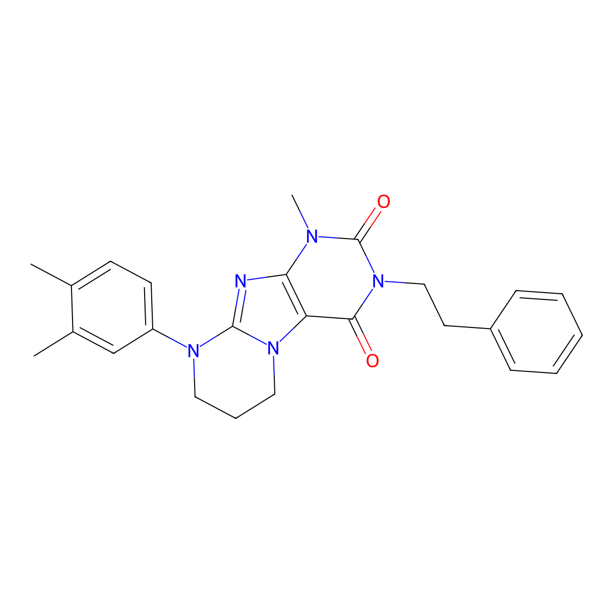 9-(3,4-dimethylphenyl)-1-methyl-3-phenethyl-6,7,8,9-tetrahydropyrimido[2,1-f]purine-2,4(1H,3H)-dione molecular structure, CAS 844859-97-8