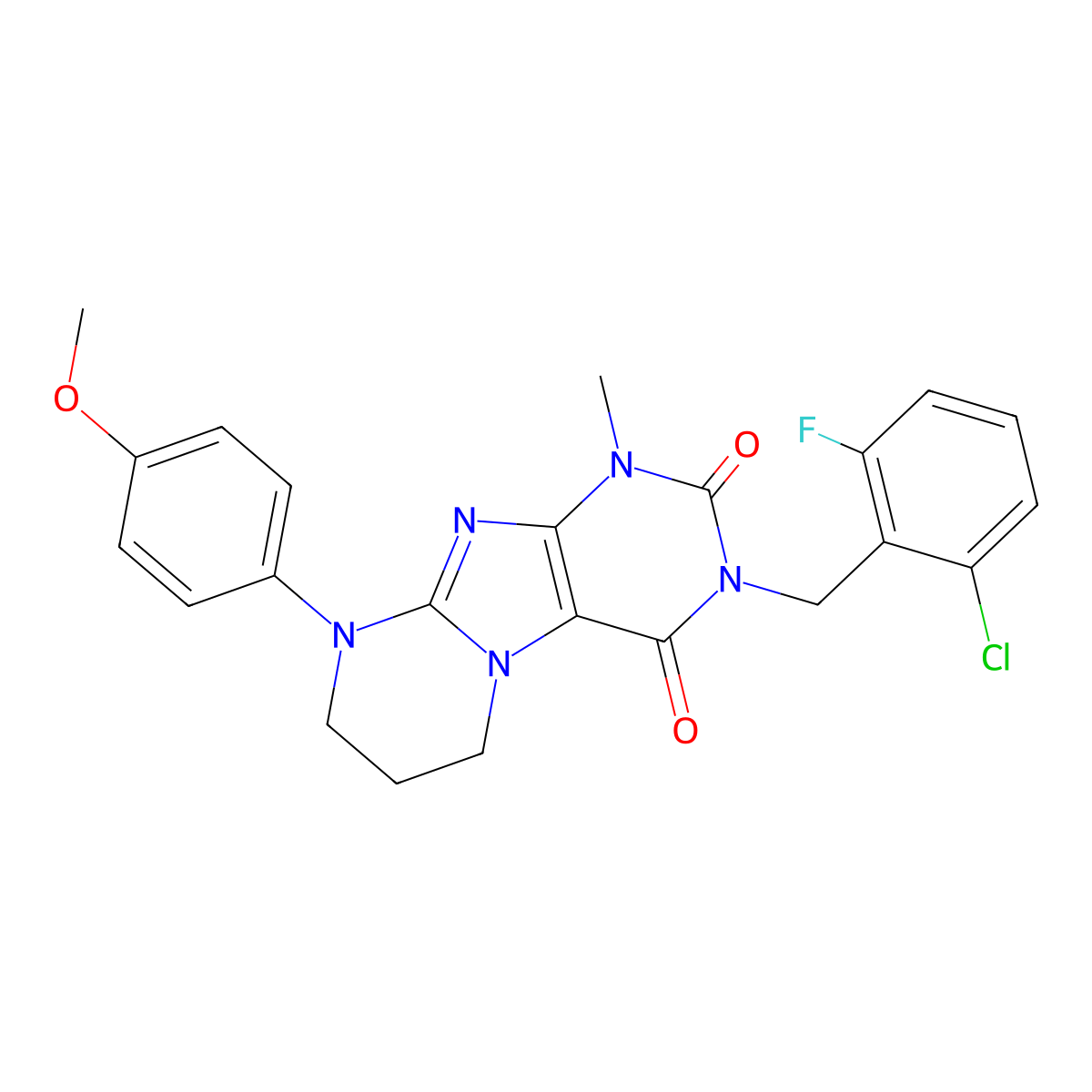 3-[(2-chloro-6-fluorophenyl)methyl]-9-(4-methoxyphenyl)-1-methyl-7,8-dihydro-6H-purino[7,8-a]pyrimidine-2,4-dione molecular structure, CAS 844859-98-9