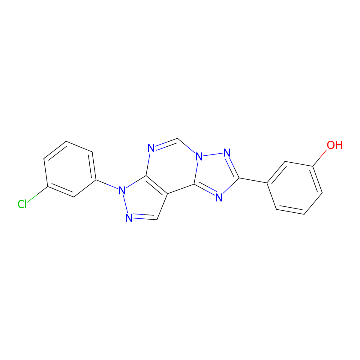 3-[7-(3-chlorophenyl)-7H-pyrazolo[4,3-e][1,2,4]triazolo[1,5-c]pyrimidin-2-yl]phenol molecular structure, CAS 844860-03-3