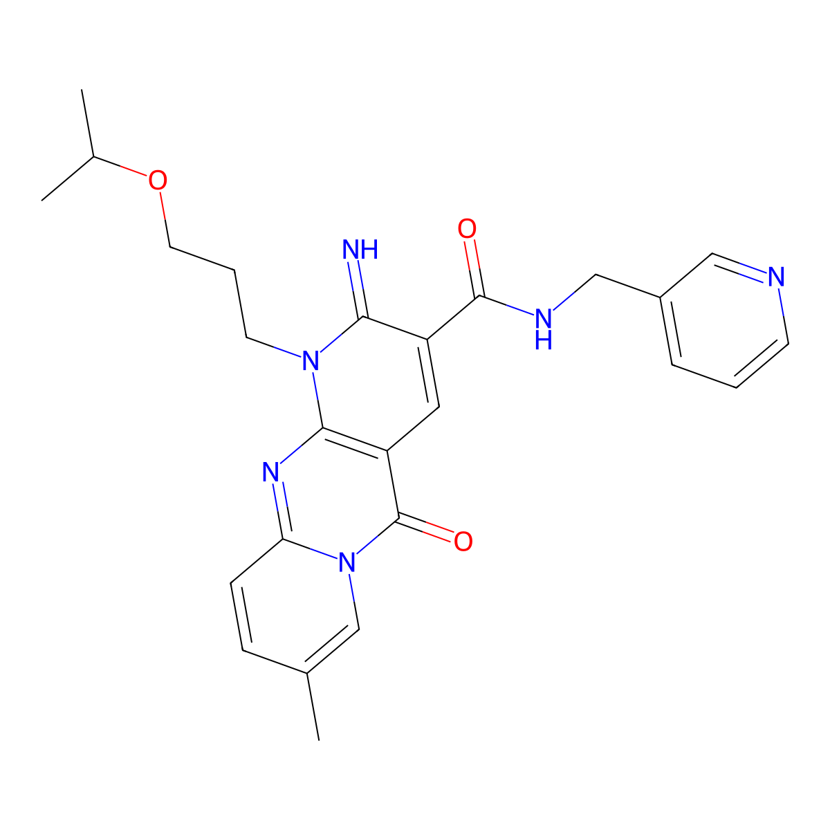 2-imino-1-(3-isopropoxypropyl)-8-methyl-5-oxo-N~3~-(3-pyridylmethyl)-1,5-dihydro-2H-dipyrido[1,2-a:2,3-d]pyrimidine-3-carboxamide molecular structure, CAS 844860-17-9