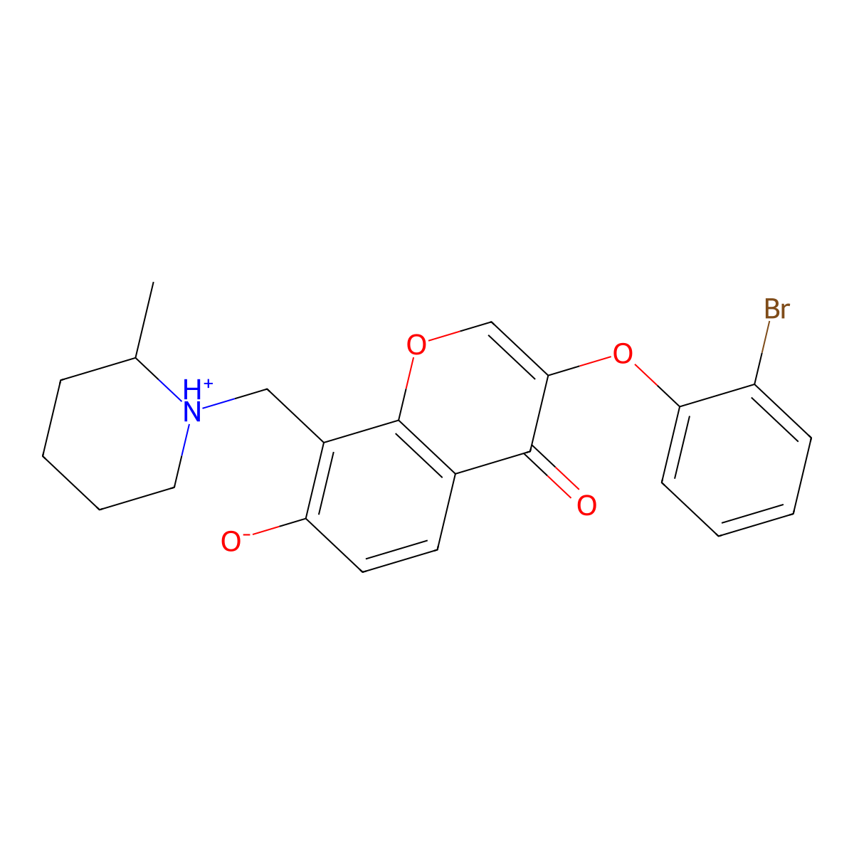 3-(2-bromophenoxy)-7-hydroxy-8-((2-methylpiperidin-1-yl)methyl)-4H-chromen-4-one molecular structure, CAS 844860-47-5