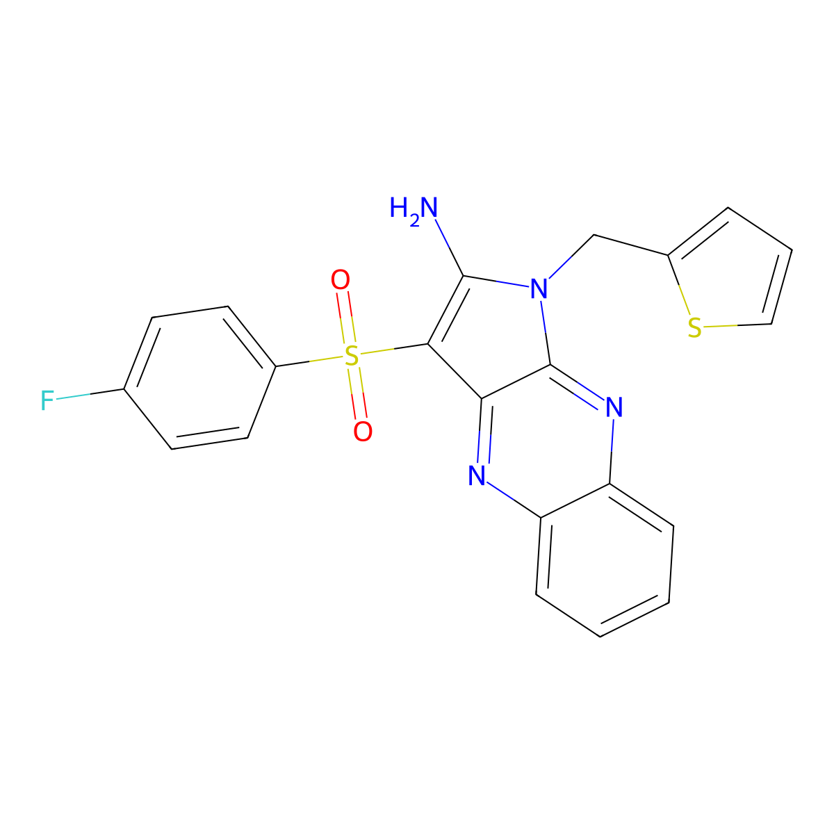 3-((4-fluorophenyl)sulfonyl)-1-(thiophen-2-ylmethyl)-1H-pyrrolo[2,3-b]quinoxalin-2-amine molecular structure, CAS 844860-54-4