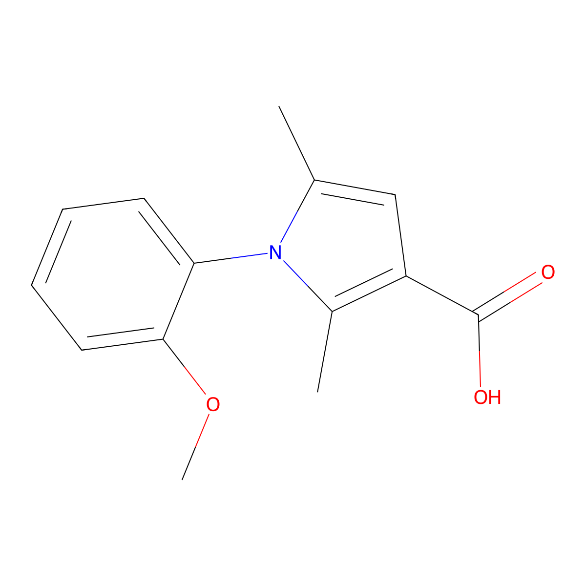 1-(2-methoxyphenyl)-2,5-dimethyl-1H-pyrrole-3-carboxylic acid molecular structure, CAS 844860-72-6