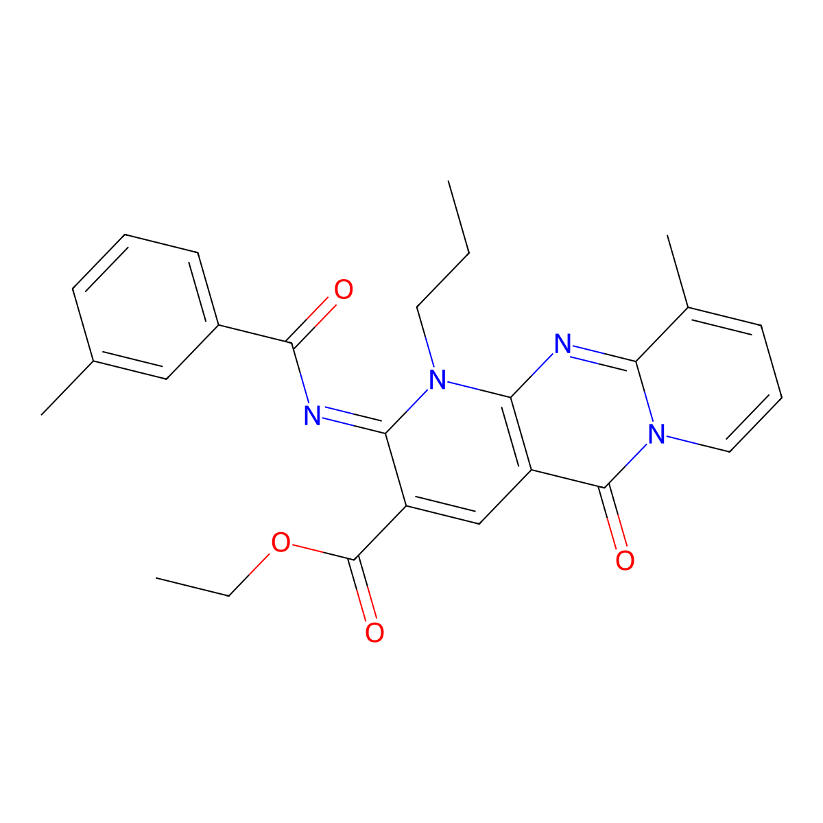 ethyl 10-methyl-2-[(3-methylbenzoyl)imino]-5-oxo-1-propyl-1,5-dihydro-2H-dipyrido[1,2-a:2,3-d]pyrimidine-3-carboxylate molecular structure, CAS 844861-44-5
