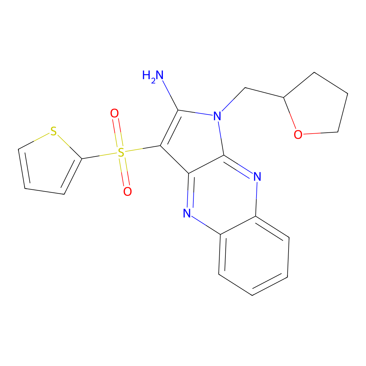 1-(Oxolan-2-ylmethyl)-3-thiophen-2-ylsulfonylpyrrolo[3,2-b]quinoxalin-2-amine molecular structure, CAS 844861-87-6