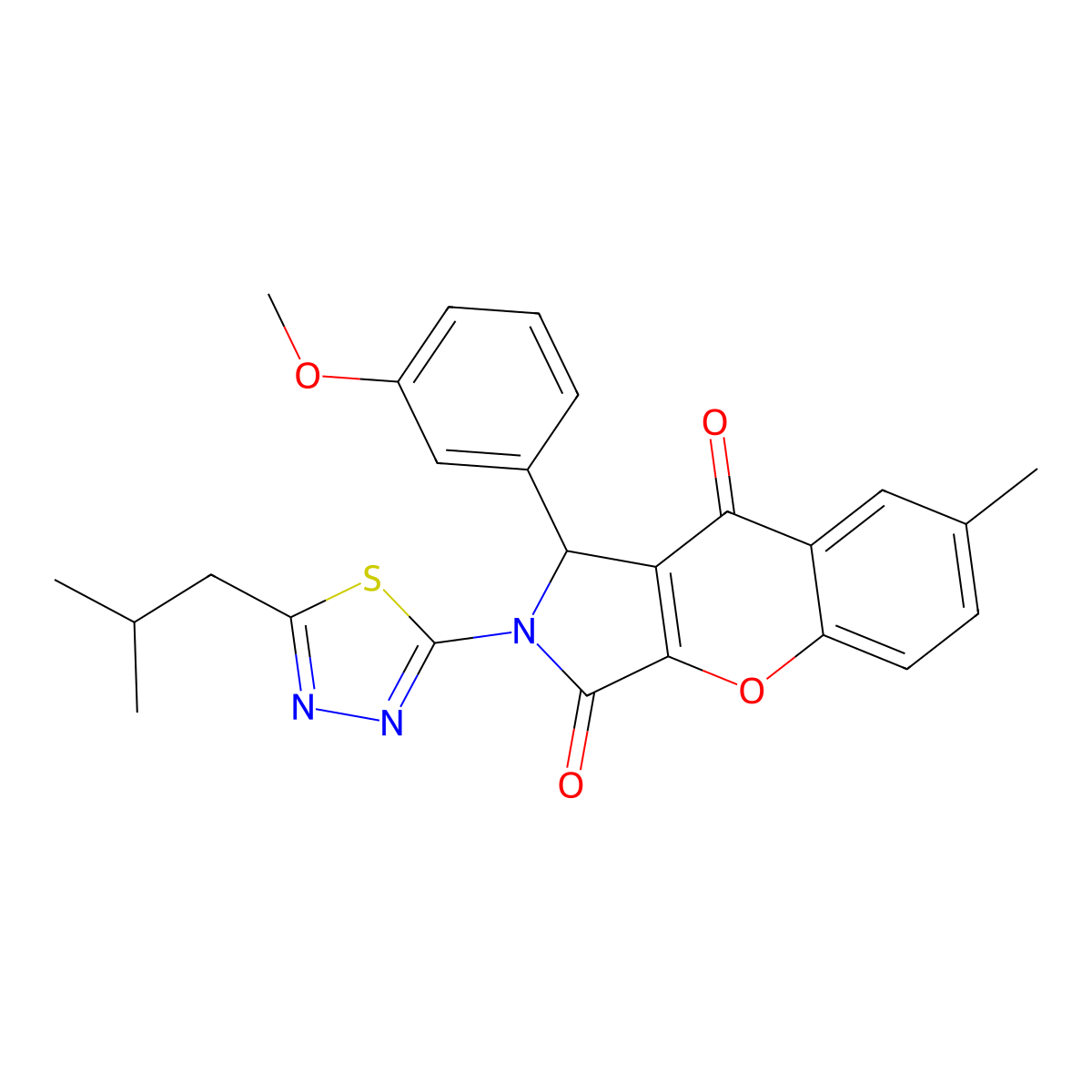 2-(5-Isobutyl-1,3,4-thiadiazol-2-yl)-1-(3-methoxyphenyl)-7-methyl-1,2-dihydrochromeno[2,3-c]pyrrole-3,9-dione molecular structure, CAS 844861-95-6