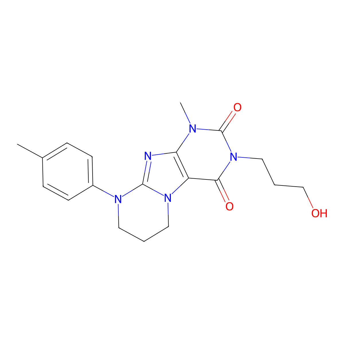 3-(3-hydroxypropyl)-1-methyl-9-(4-methylphenyl)-7,8-dihydro-6H-purino[7,8-a]pyrimidine-2,4-dione molecular structure, CAS 844862-79-9