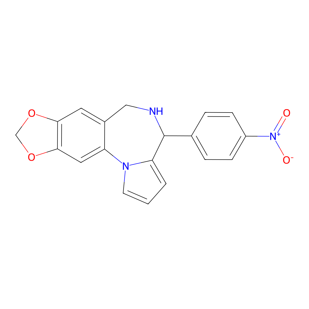 4-(4-nitrophenyl)-5,6-dihydro-4H-[1,3]dioxolo[4,5-h]pyrrolo[1,2-a][1,4]benzodiazepine molecular structure, CAS 844882-21-9