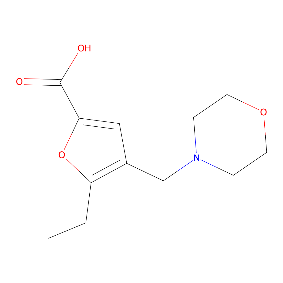 5-Ethyl-4-(morpholinomethyl)furan-2-carboxylic acid molecular structure, CAS 844882-31-1