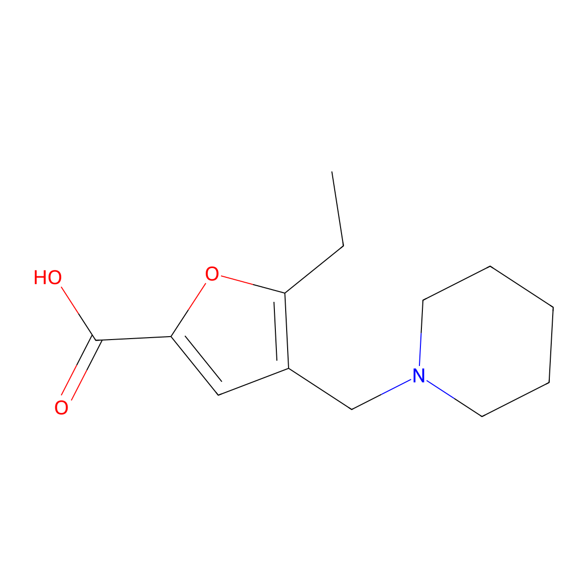 5-Ethyl-4-(piperidin-1-ylmethyl)furan-2-carboxylic acid molecular structure, CAS 844882-32-2