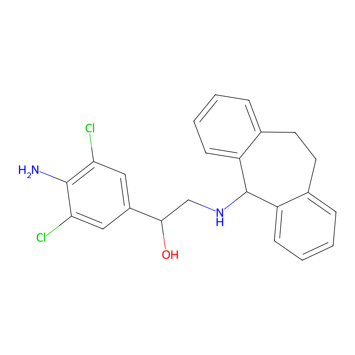 1-(4-amino-3,5-dichlorophenyl)-2-(10,11-dihydro-5H-dibenzo[a,d]cyclohepten-5-ylamino)ethanol molecular structure, CAS 844882-70-8