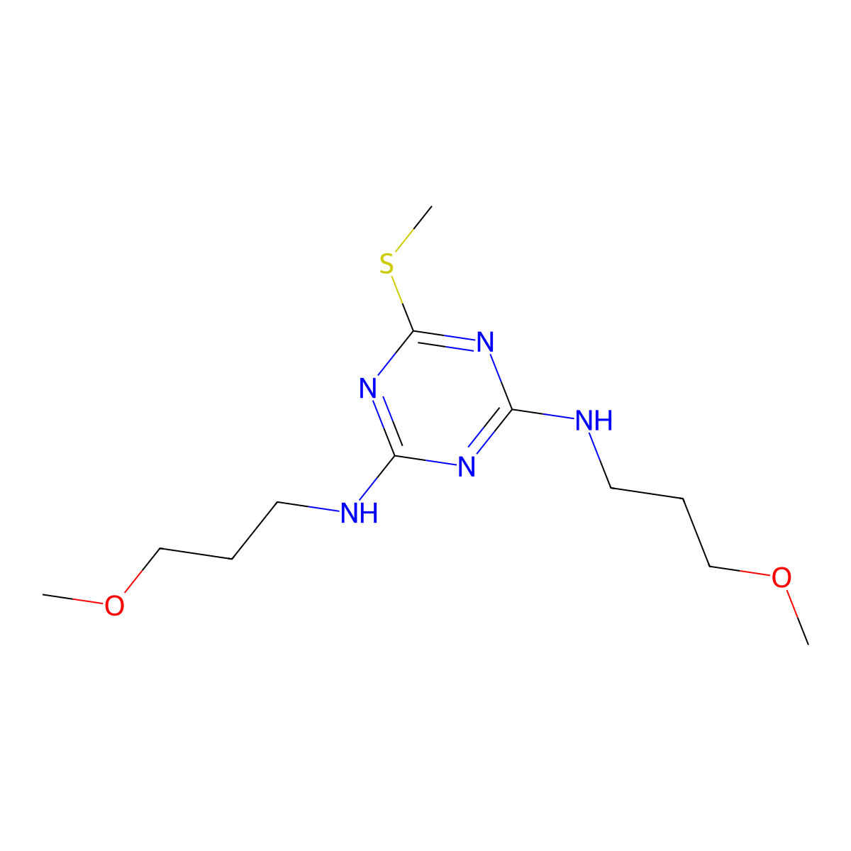2,4-Bis((3-methoxypropyl)amino)-6-(methylthio)-s-triazine molecular structure, CAS 845-52-3
