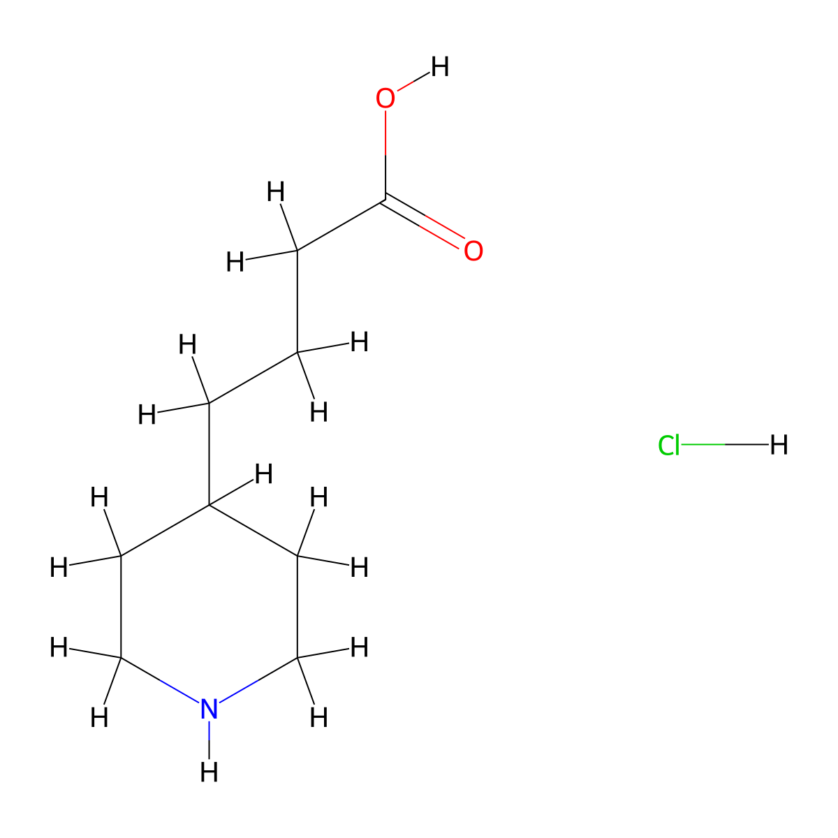 4-Piperidine butyric acid hydrochloride molecular structure, CAS 84512-08-3