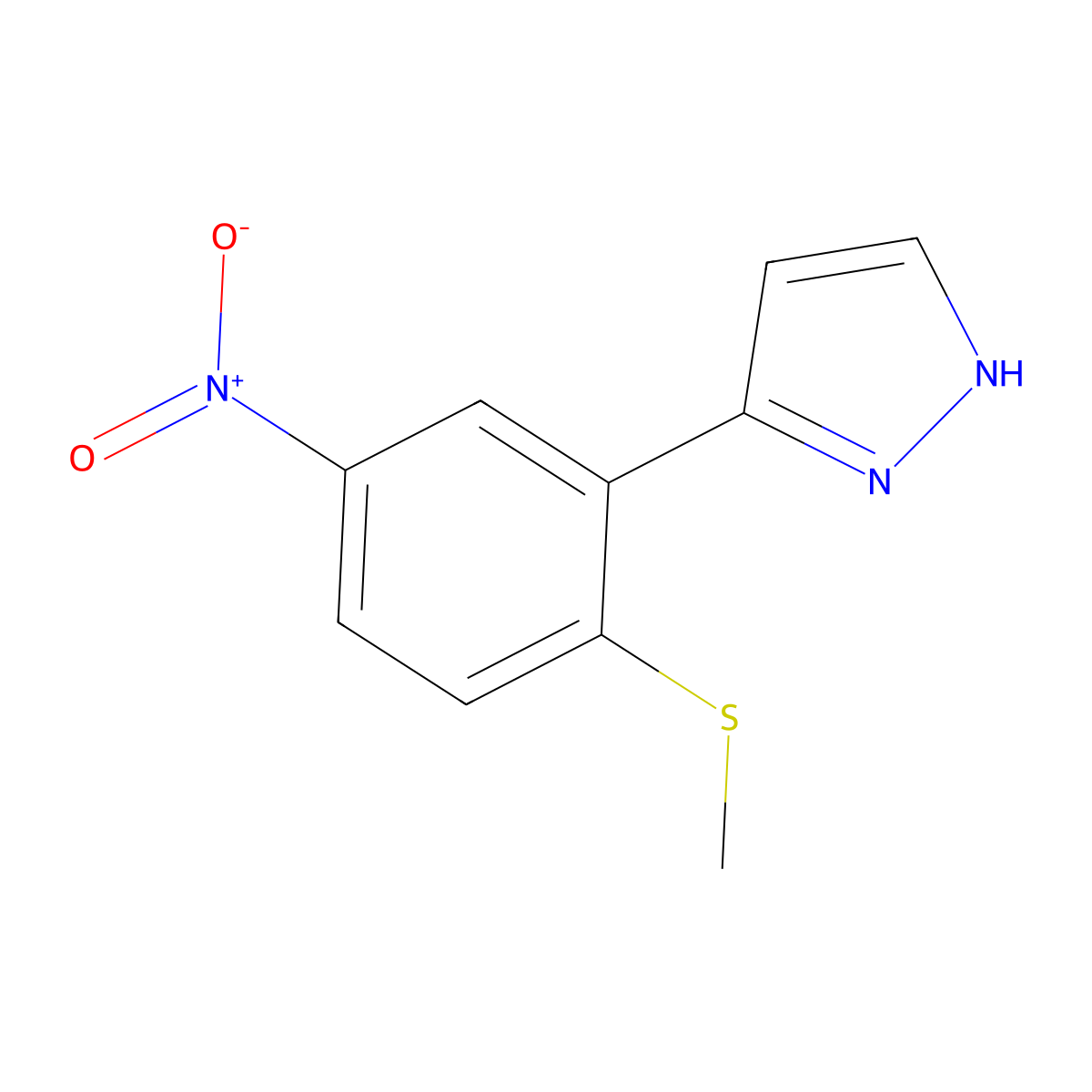 3-[2-(methylthio)-5-nitrophenyl]-1H-pyrazole molecular structure, CAS 845266-21-9