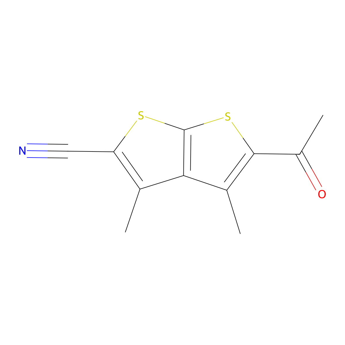 5-Acetyl-3,4-dimethylthieno[2,3-b]thiophene-2-carbonitrile molecular structure, CAS 845266-23-1