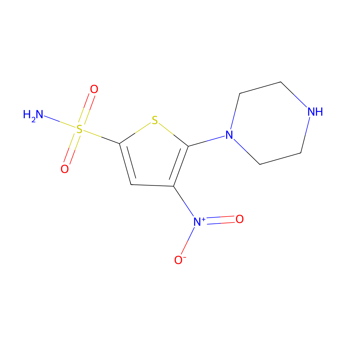 4-Nitro-5-piperazinothiophene-2-sulfonamide molecular structure, CAS 845266-27-5