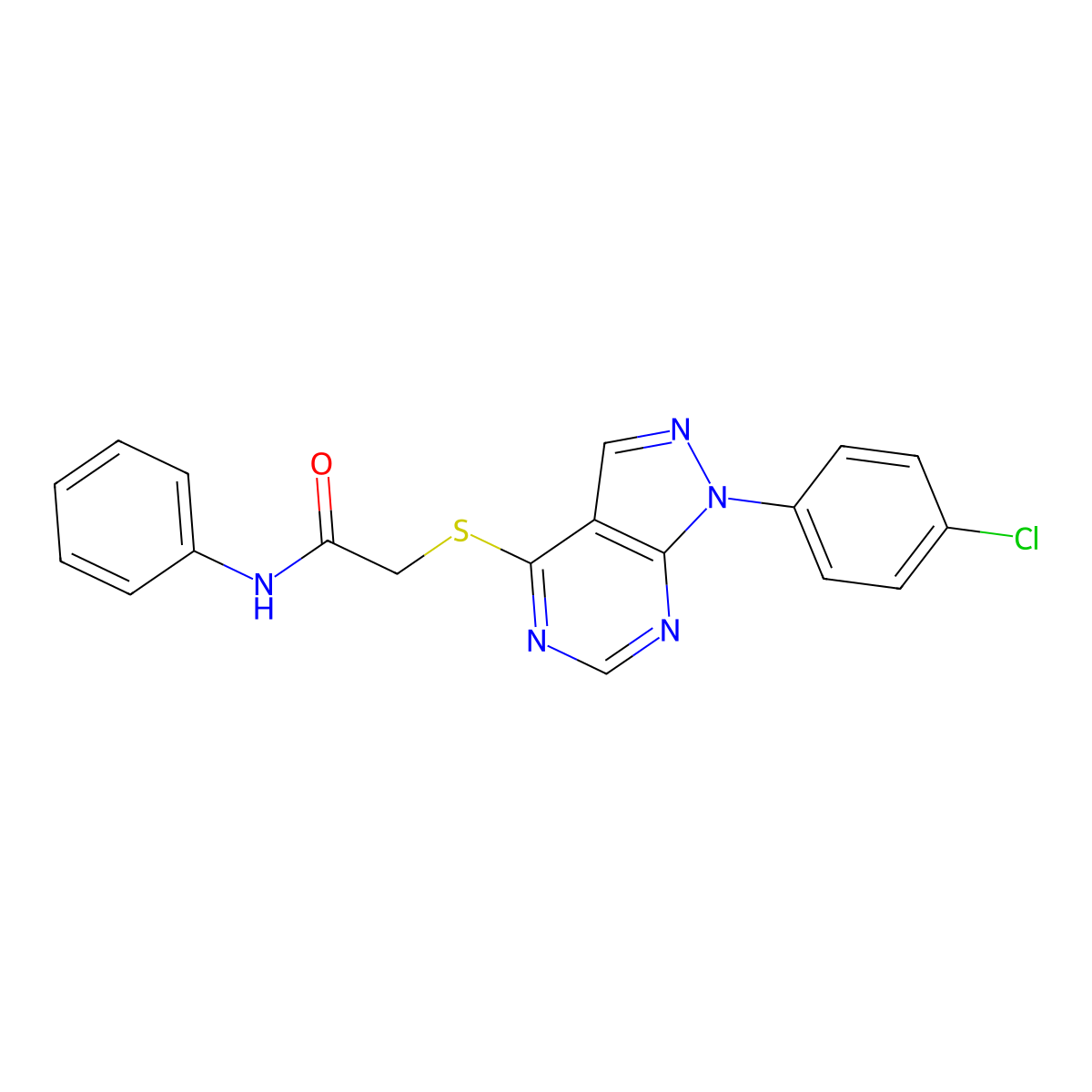 2-[1-(4-chlorophenyl)pyrazolo[3,4-d]pyrimidin-4-yl]sulfanyl-N-phenylacetamide molecular structure, CAS 845289-86-3
