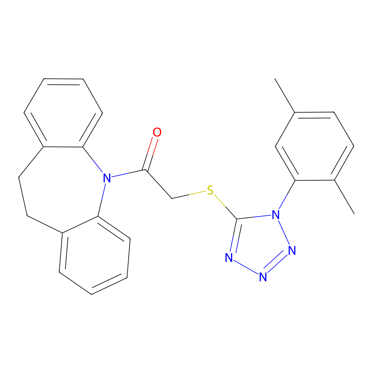 1-(10,11-Dihydro-5H-dibenz[b,f]azepin-5-yl)-2-[[1-(2,5-dimethylphenyl)-1H-tetrazol-5-yl]thio]ethanone molecular structure, CAS 845290-88-2