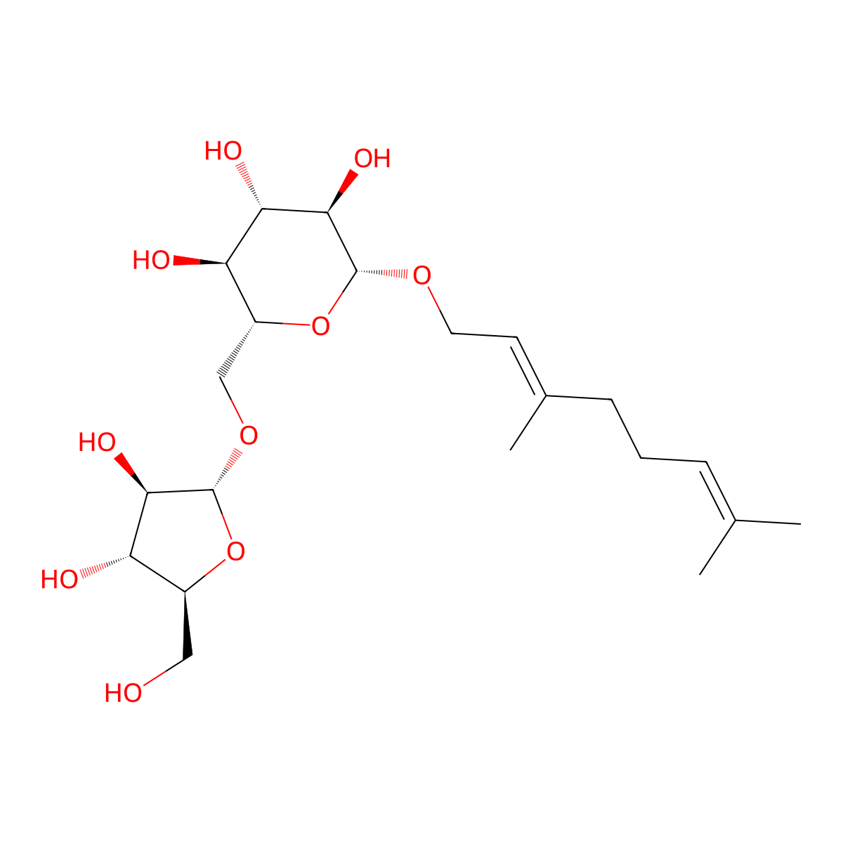 Geranyl 6-O-alpha-L-arabinofuranosyl-beta-D-glucopyranoside molecular structure, CAS 84534-32-7