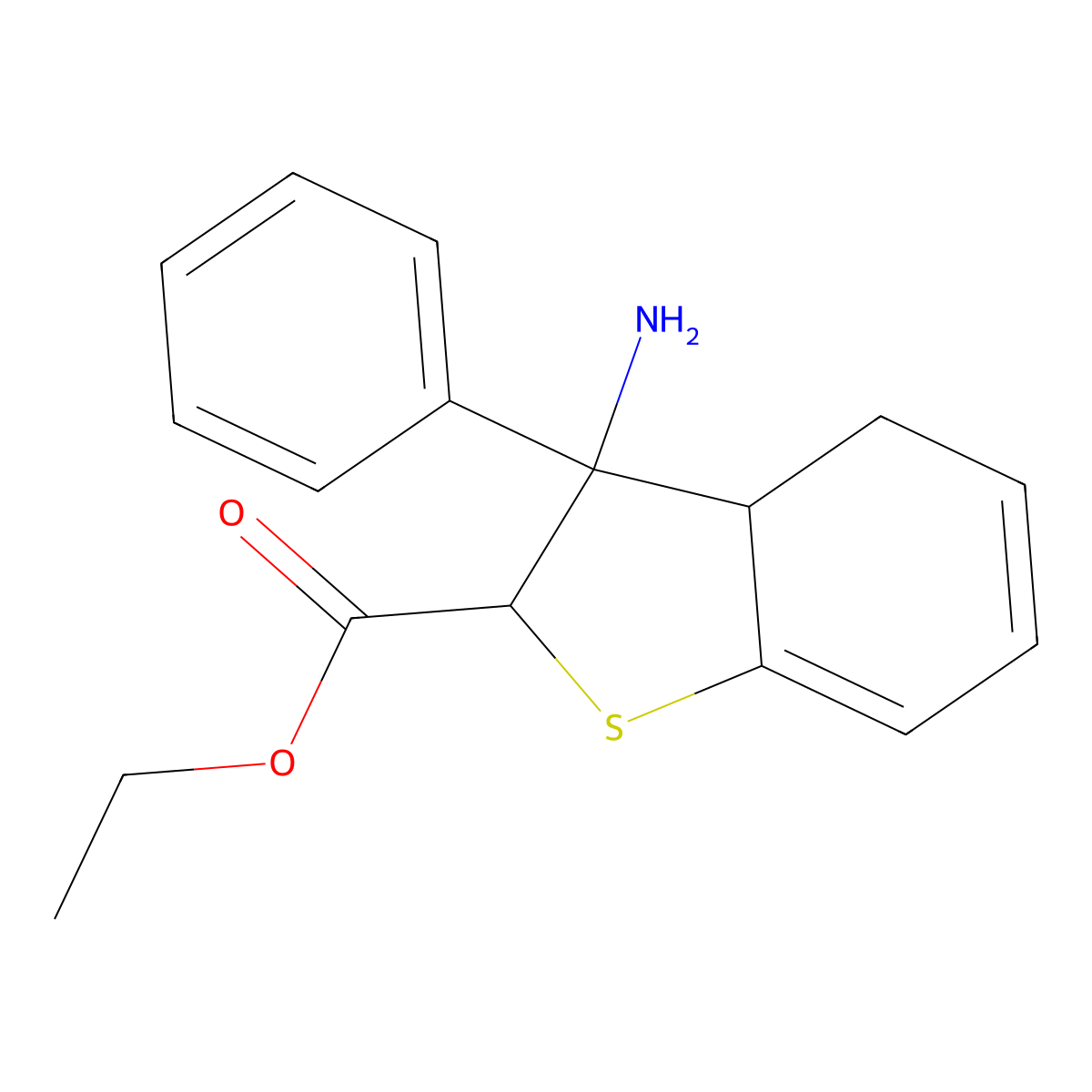 Ethyl 3-amino-3-phenyl-2,3,3a,4-tetrahydrobenzo[b]thiophene-2-carboxylate molecular structure, CAS 84538-85-2