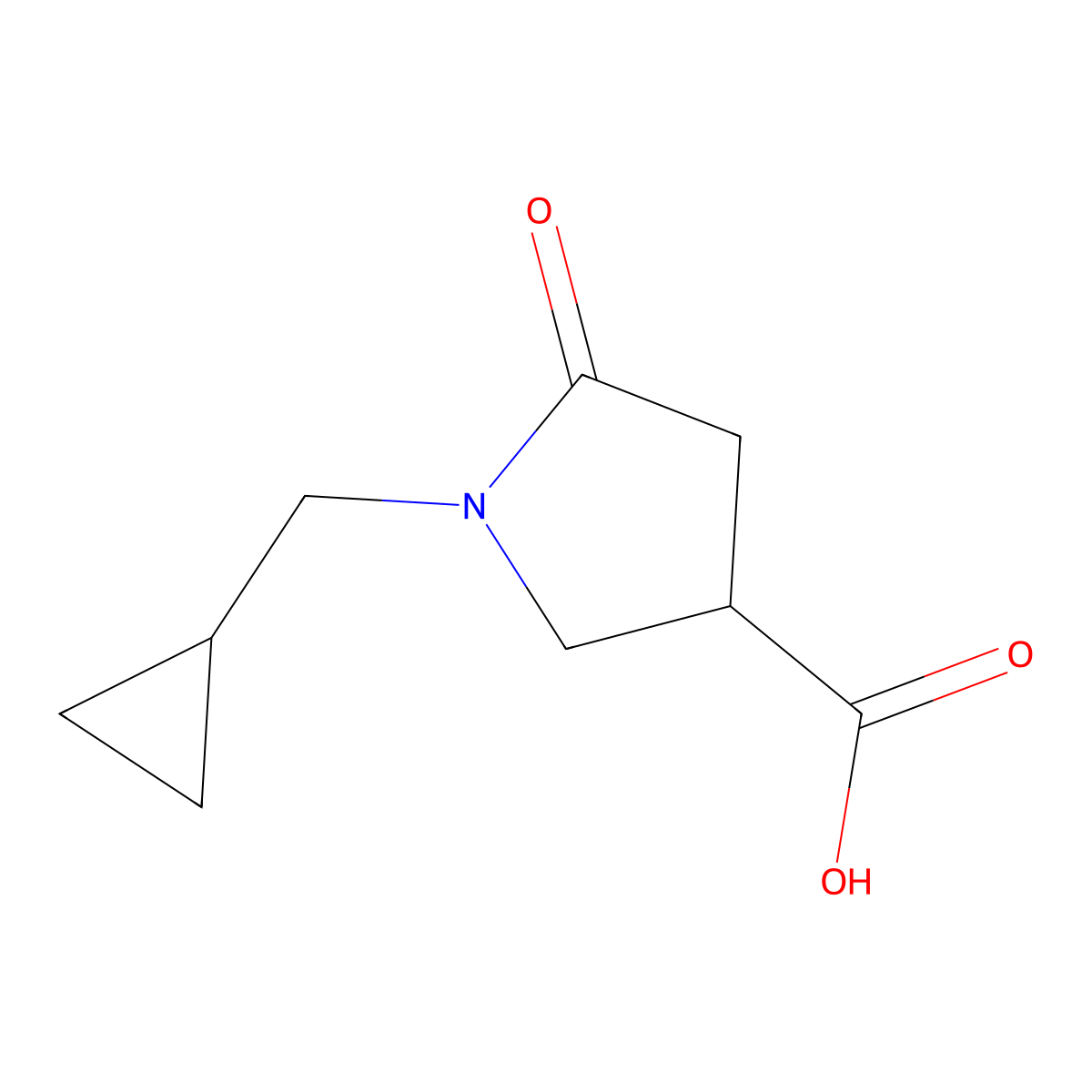 1-(Cyclopropylmethyl)-5-oxopyrrolidine-3-carboxylic acid molecular structure, CAS 845546-16-9