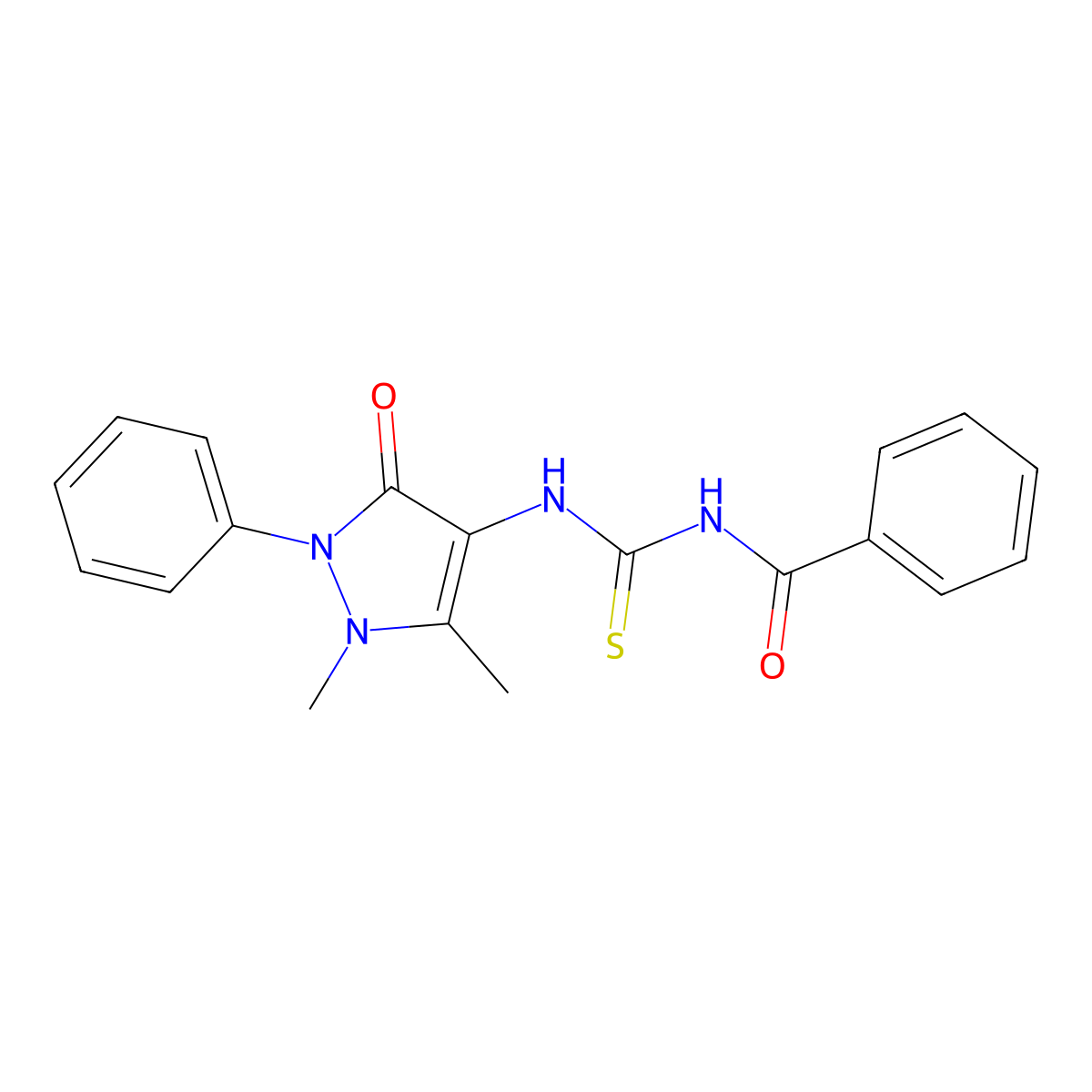 N-((1,5-dimethyl-3-oxo-2-phenyl-2,3-dihydro-1H-pyrazol-4-yl)carbamothioyl)benzamide molecular structure, CAS 84555-16-8