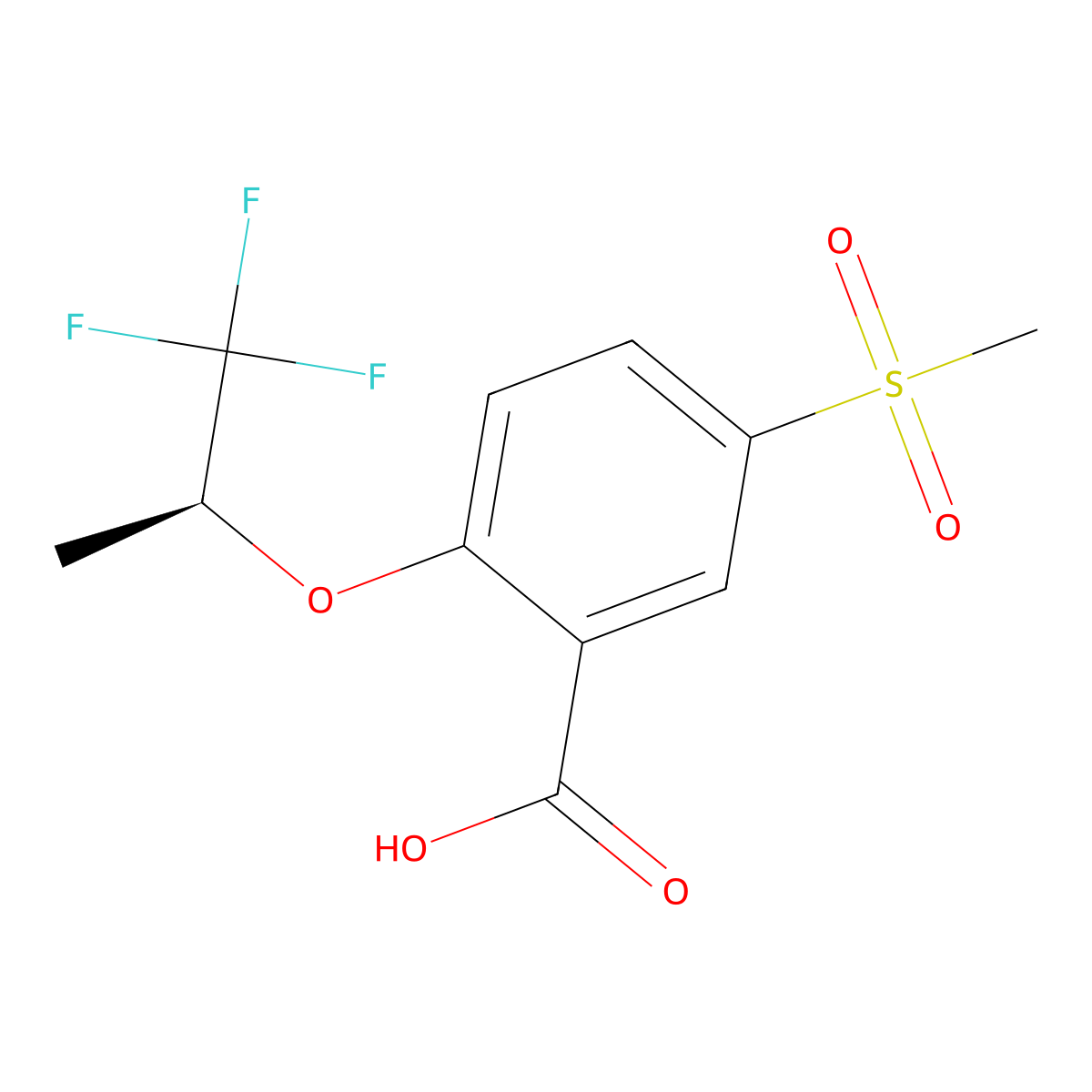 (S)-2-(1-Methyl-2,2,2-trifluoroethoxy)-5-methylsulfonylbenzoic acid molecular structure, CAS 845616-82-2